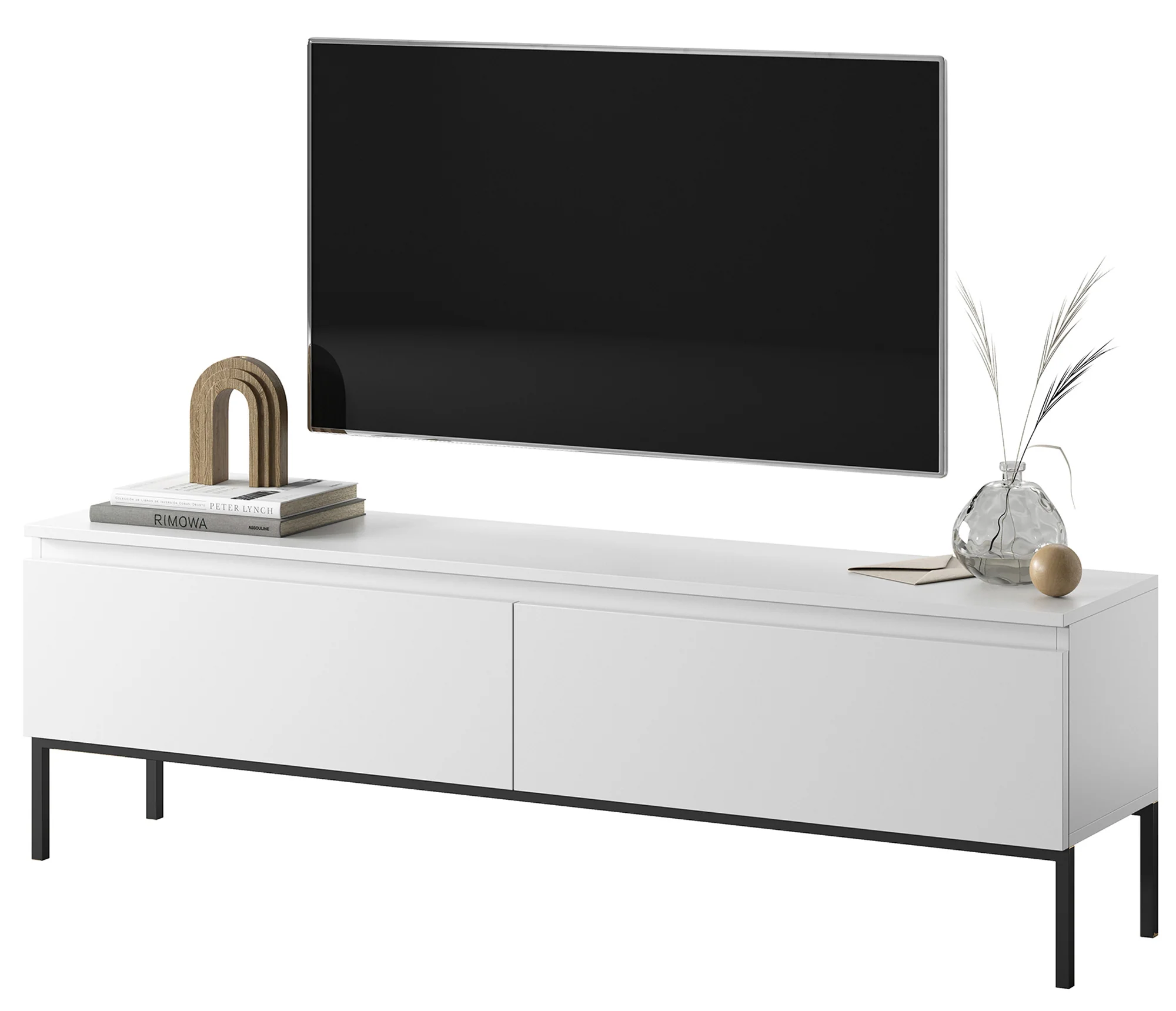 Szafka RTV Bemmi 150 cm biała z czarnymi nogami