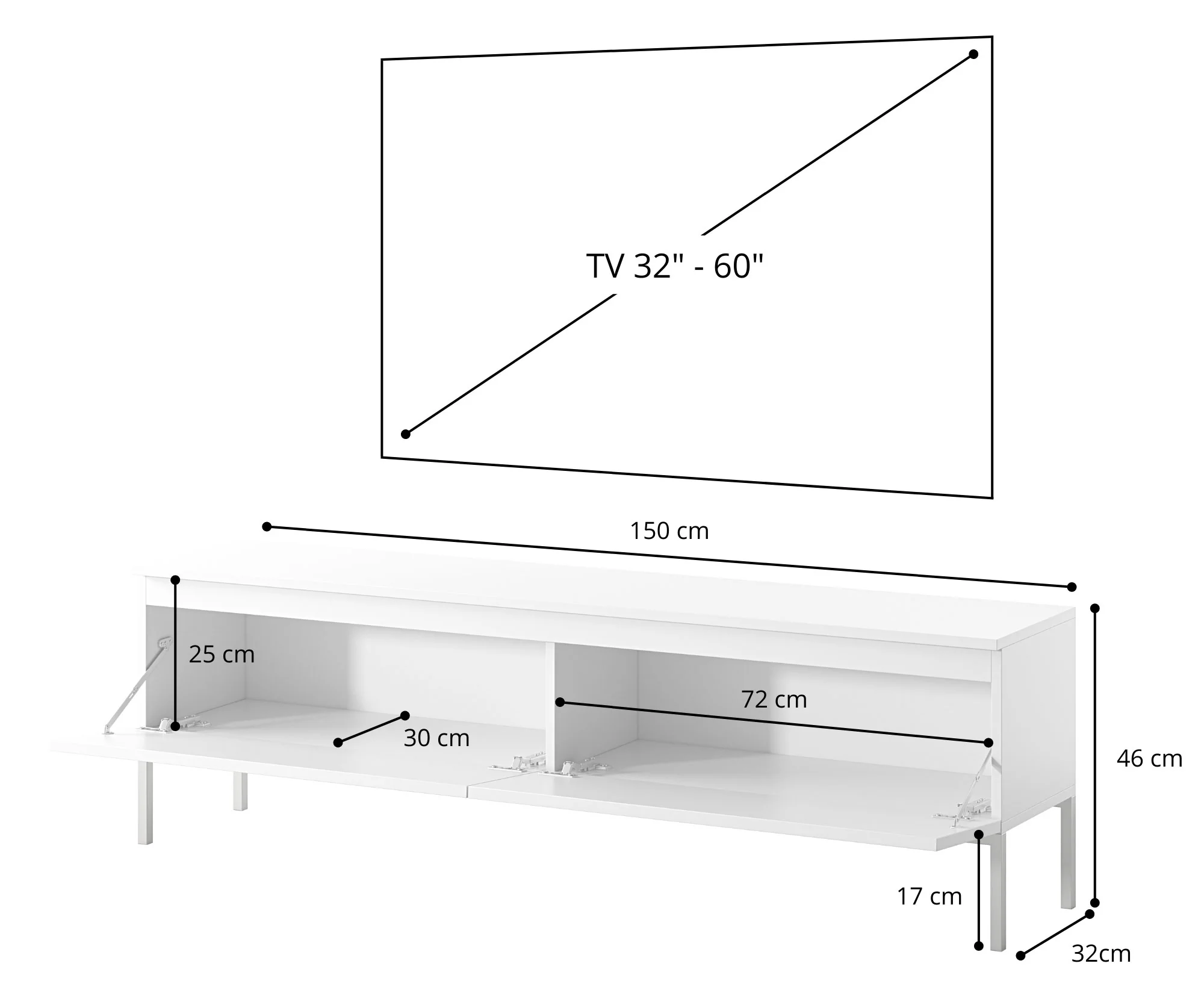 Szafka RTV Bemmi 150 cm biała ze złotymi nogami - Image 7