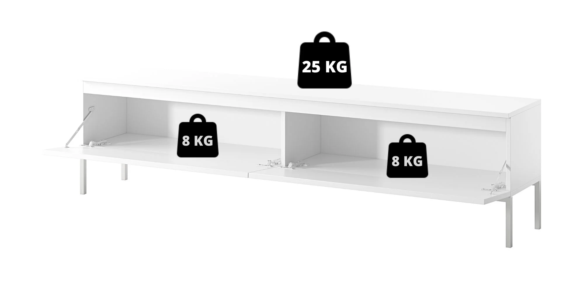 Szafka RTV Bemmi 175 cm biała z czarnymi nogami - Image 6
