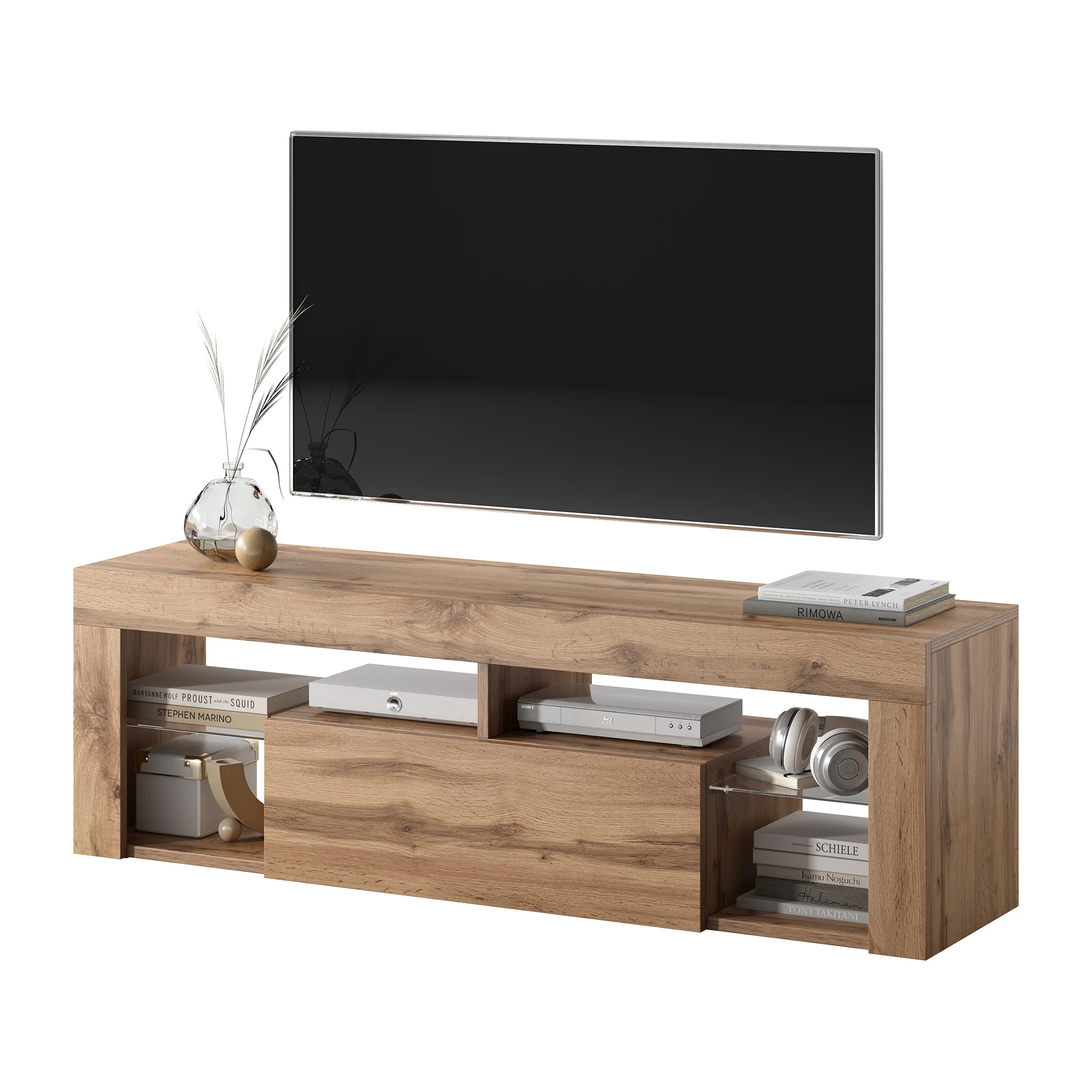 Szafka RTV Bianko 140 cm Dąb lancelot z oświetleniem - Image 3