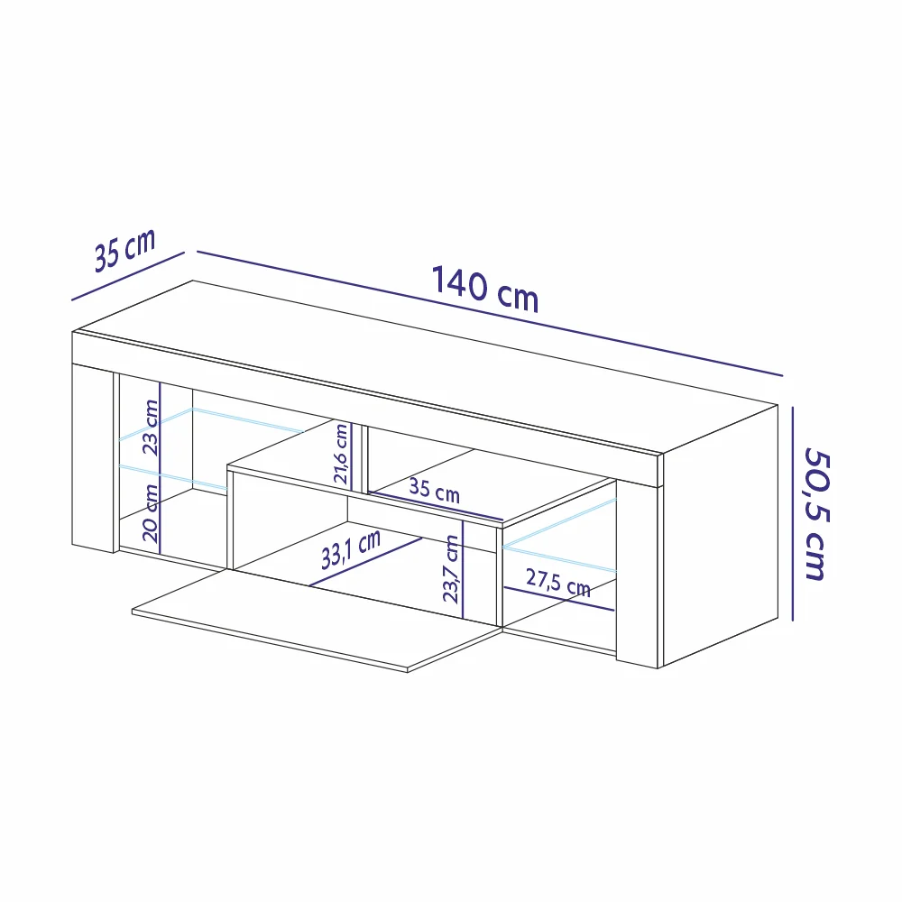 Szafka RTV Bianko 140 cm Dąb lancelot z oświetleniem - Image 6