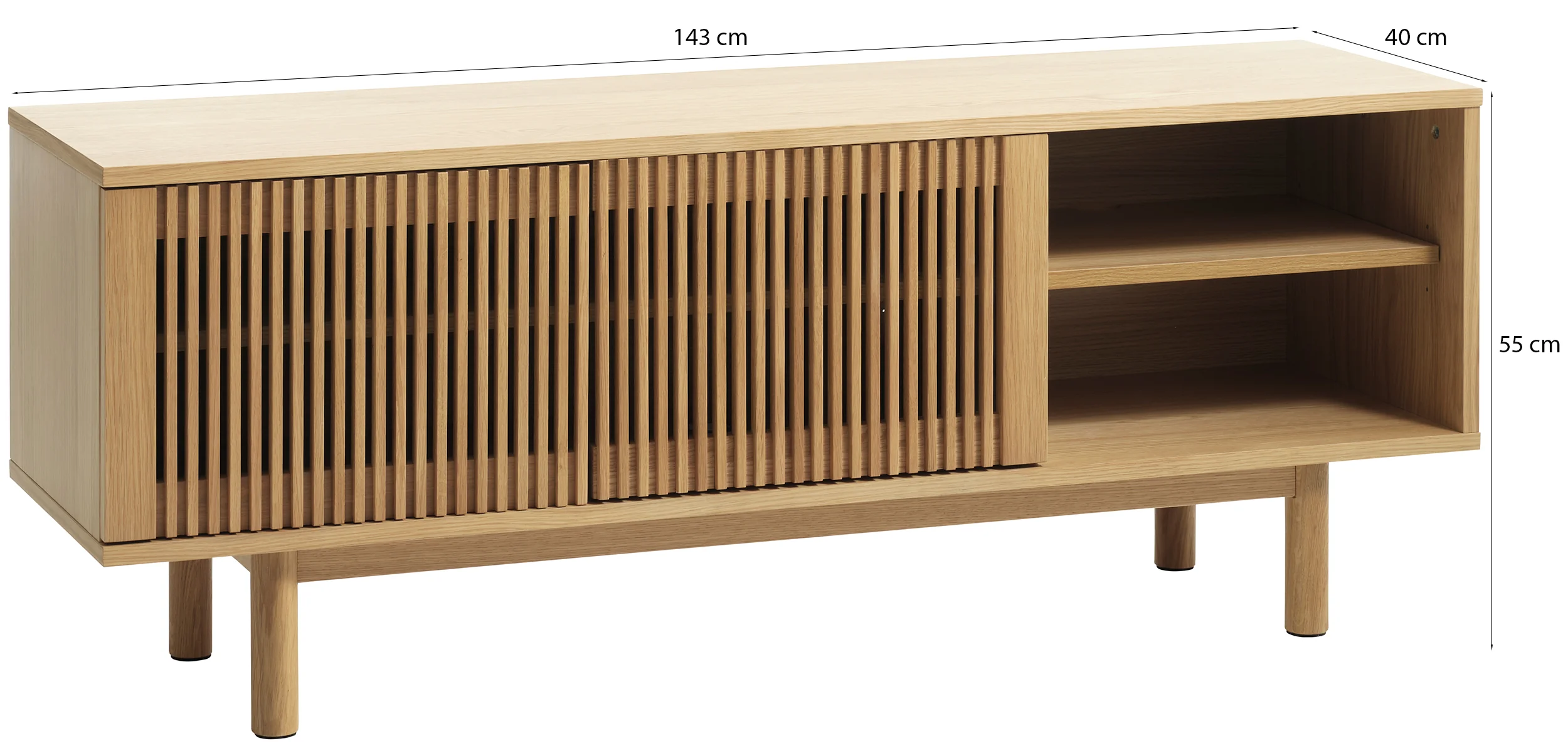 Szafka RTV Bruzel 143 cm dwudrzwiowa lamele dąb naturalny - Image 6