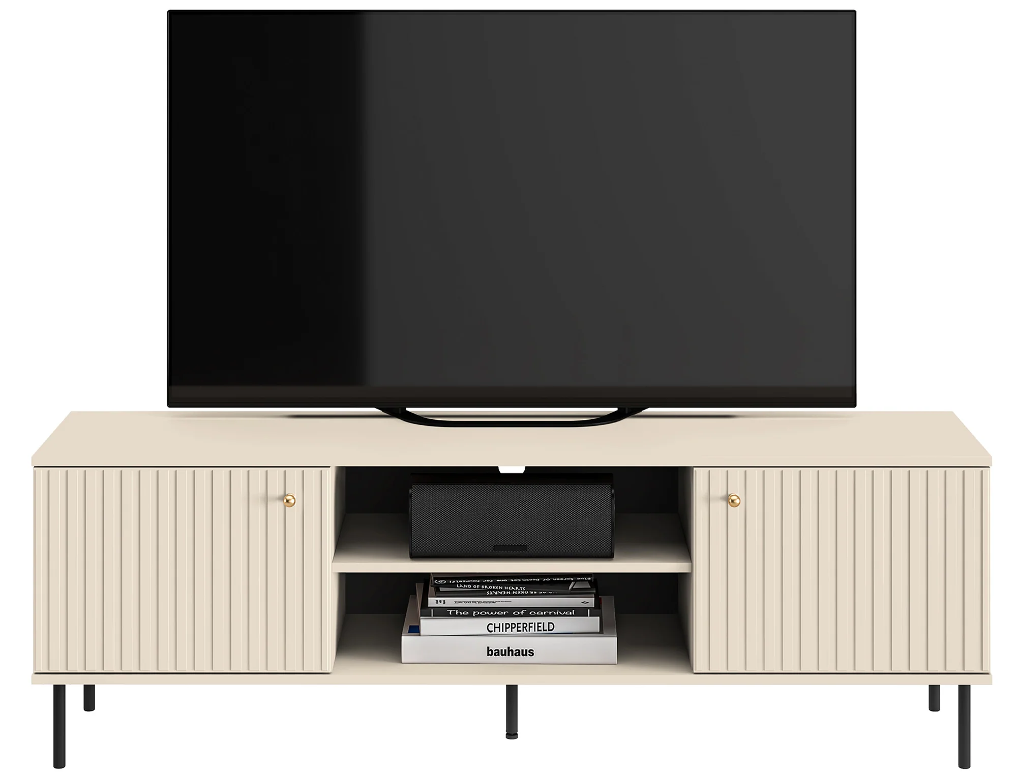 Szafka RTV Caletto 160 cm ozdobne lamele beżowa - Image 4