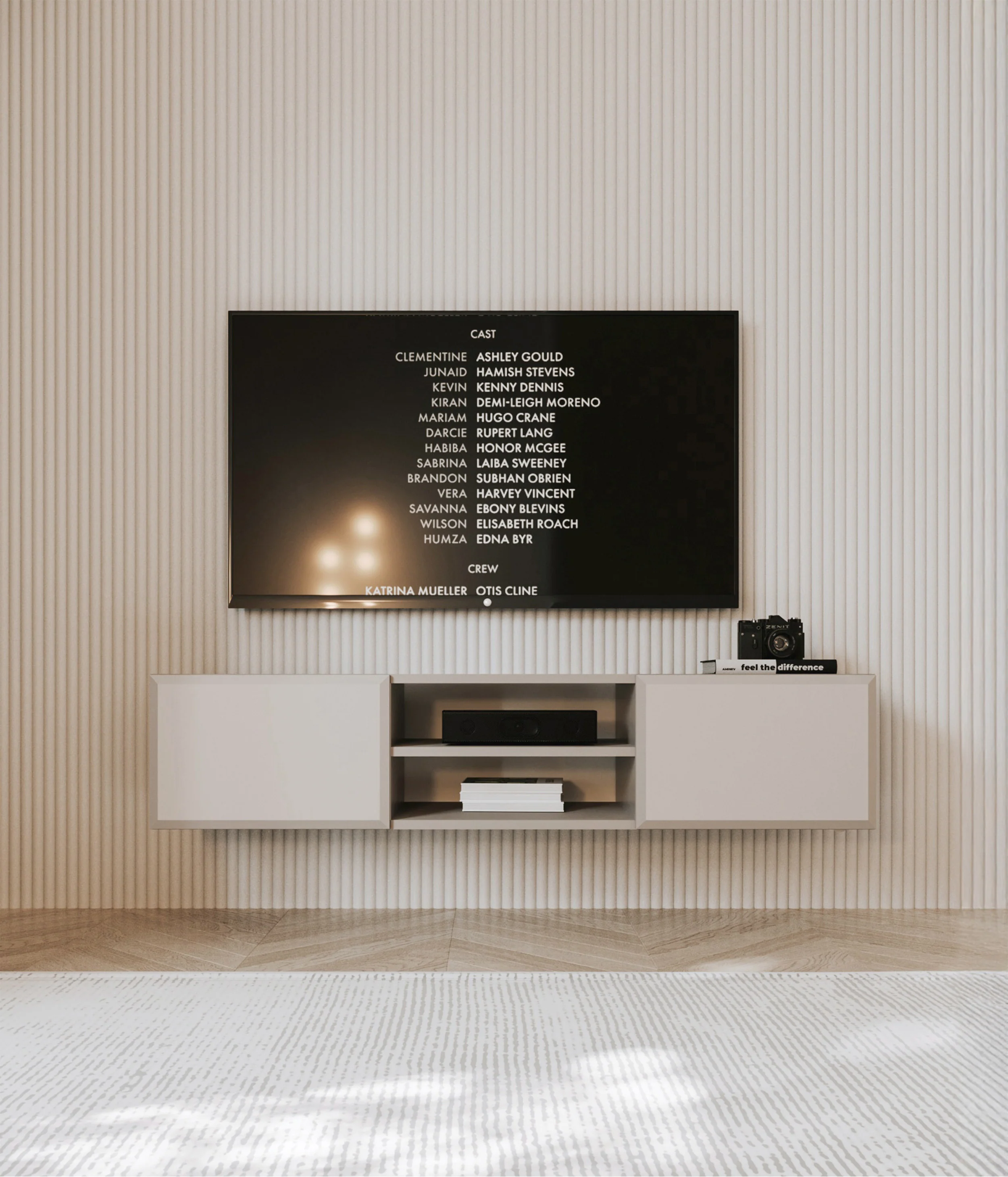 Szafka RTV Chocolated dwudrzwiowa z wnęką 137 cm wisząca beż piaskowy - Image 4