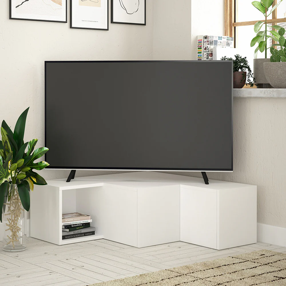 Szafka RTV Competto narożna z szufladami 90 cm biała - Image 2