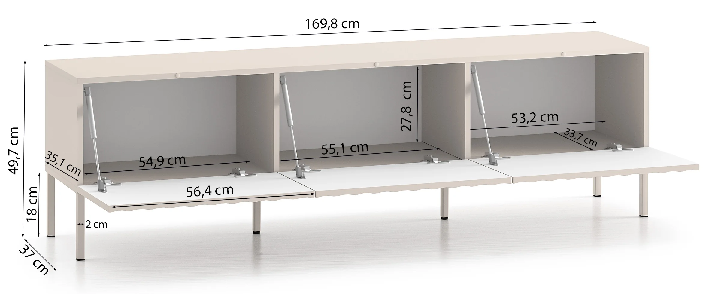 Szafka RTV Derriva z ryflowanymi frontami 170 cm kaszmir - Image 9
