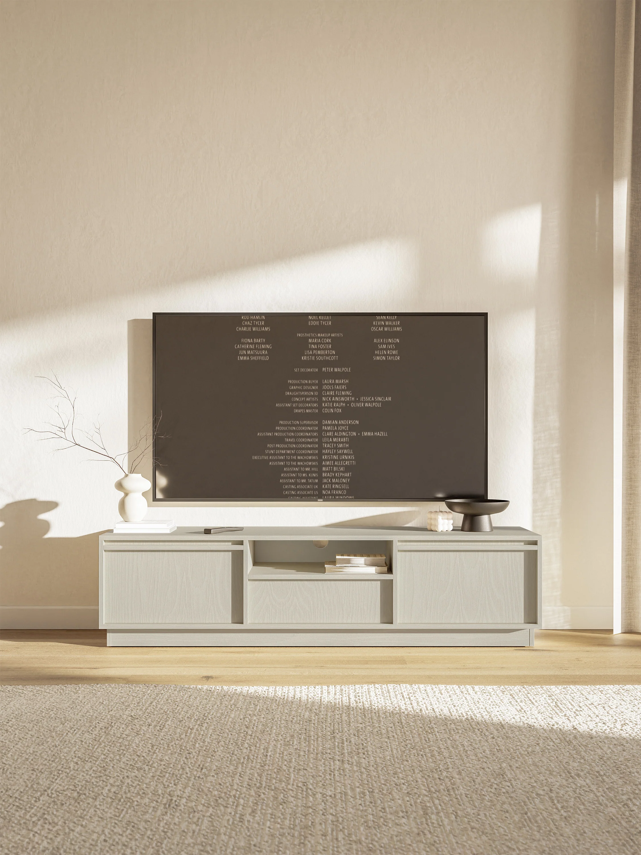 Szafka RTV dwudrzwiowa Evo z szufladą 154 cm beż piaskowy na cokole - Image 2
