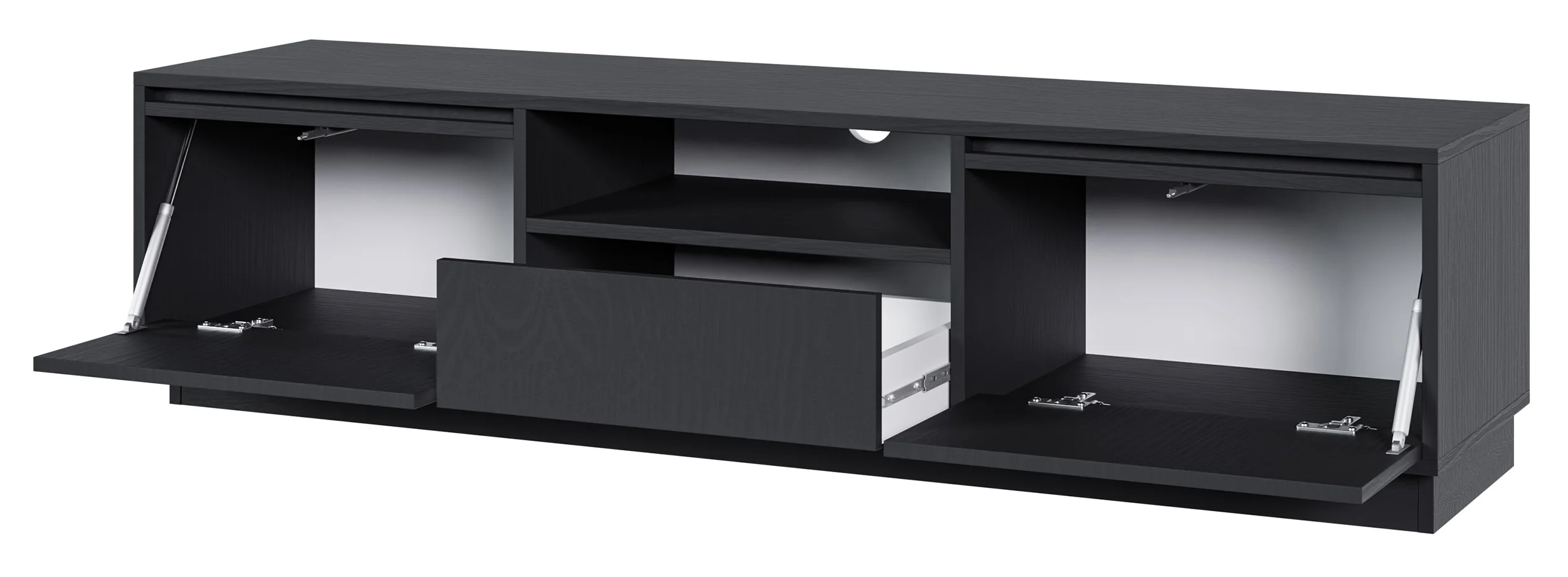 Szafka RTV dwudrzwiowa Evo z szufladą 154 cm czarna na cokole - Image 6