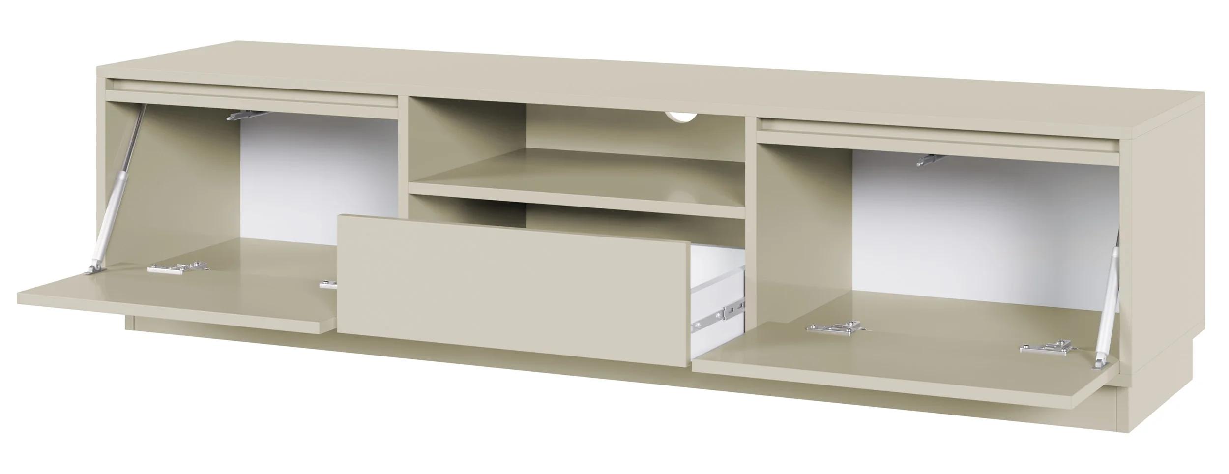 Szafka RTV dwudrzwiowa Evo z szufladą 154 cm kaszmir na cokole - Image 6