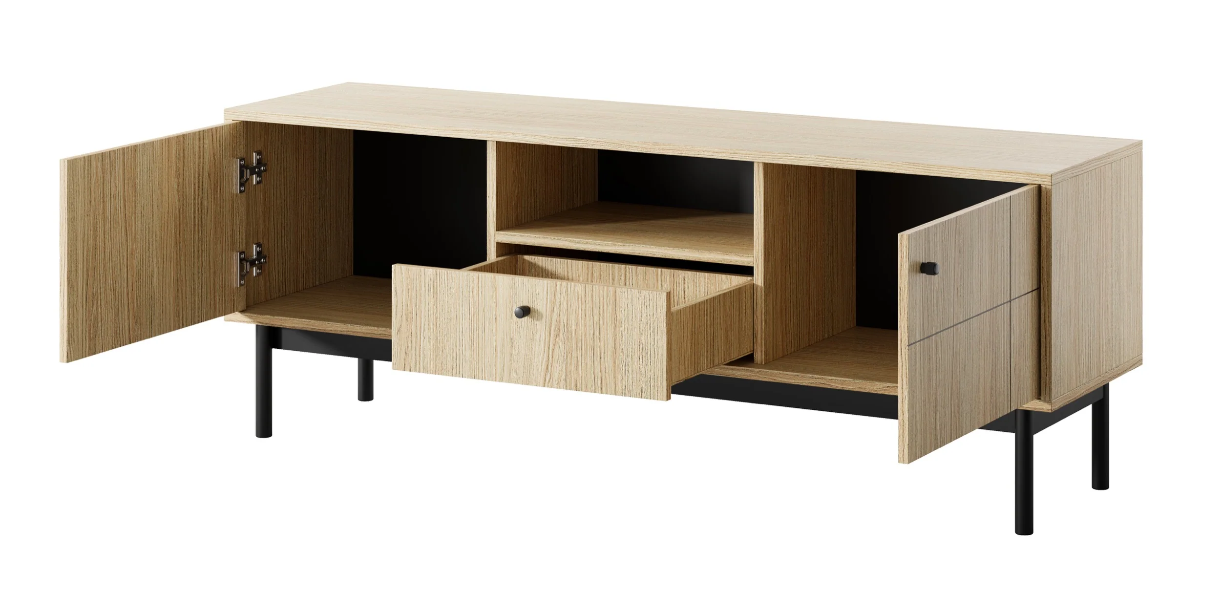 Szafka RTV dwudrzwiowa Japandies z szufladą i wnęką 153 cm Dąb linea - Image 5