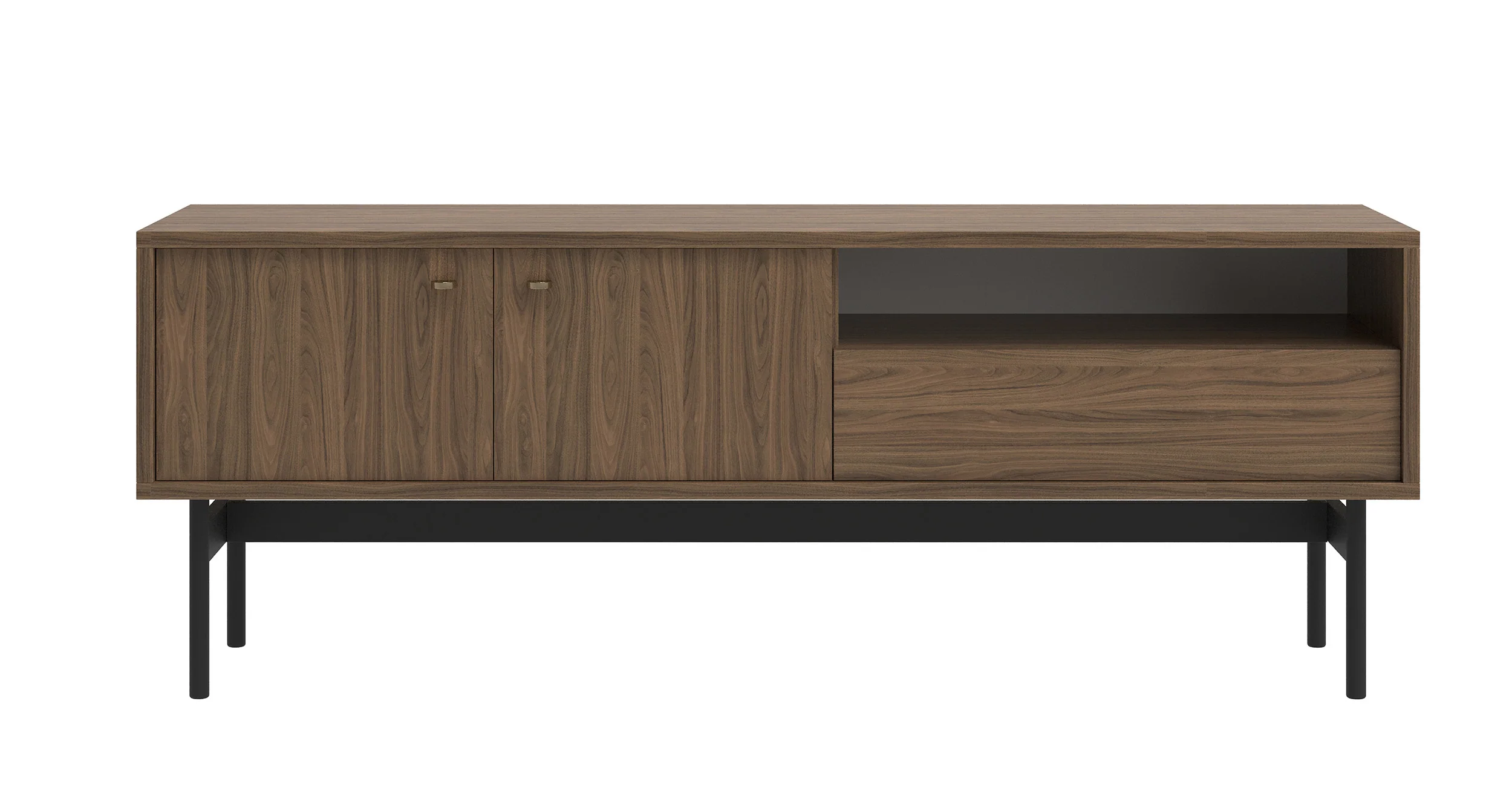 Szafka RTV dwudrzwiowa Olar z szufladą i wnęką 154 cm Orzech Carini naturalny - Image 5