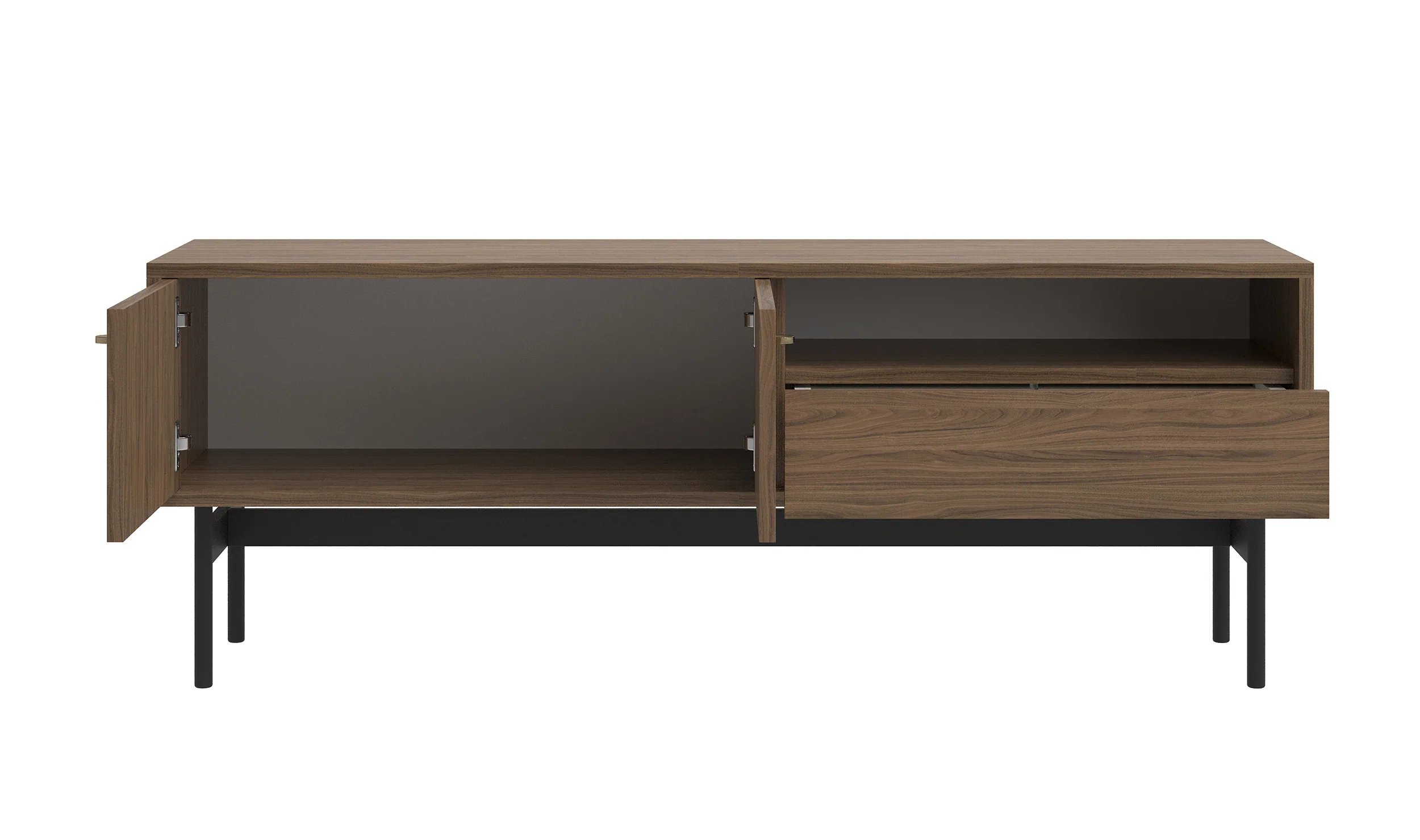 Szafka RTV dwudrzwiowa Olar z szufladą i wnęką 154 cm Orzech Carini naturalny - Image 6