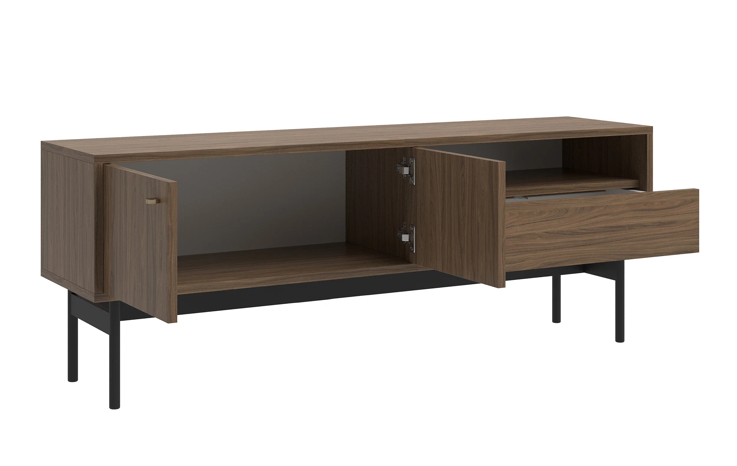 Szafka RTV dwudrzwiowa Olar z szufladą i wnęką 154 cm Orzech Carini naturalny - Image 7