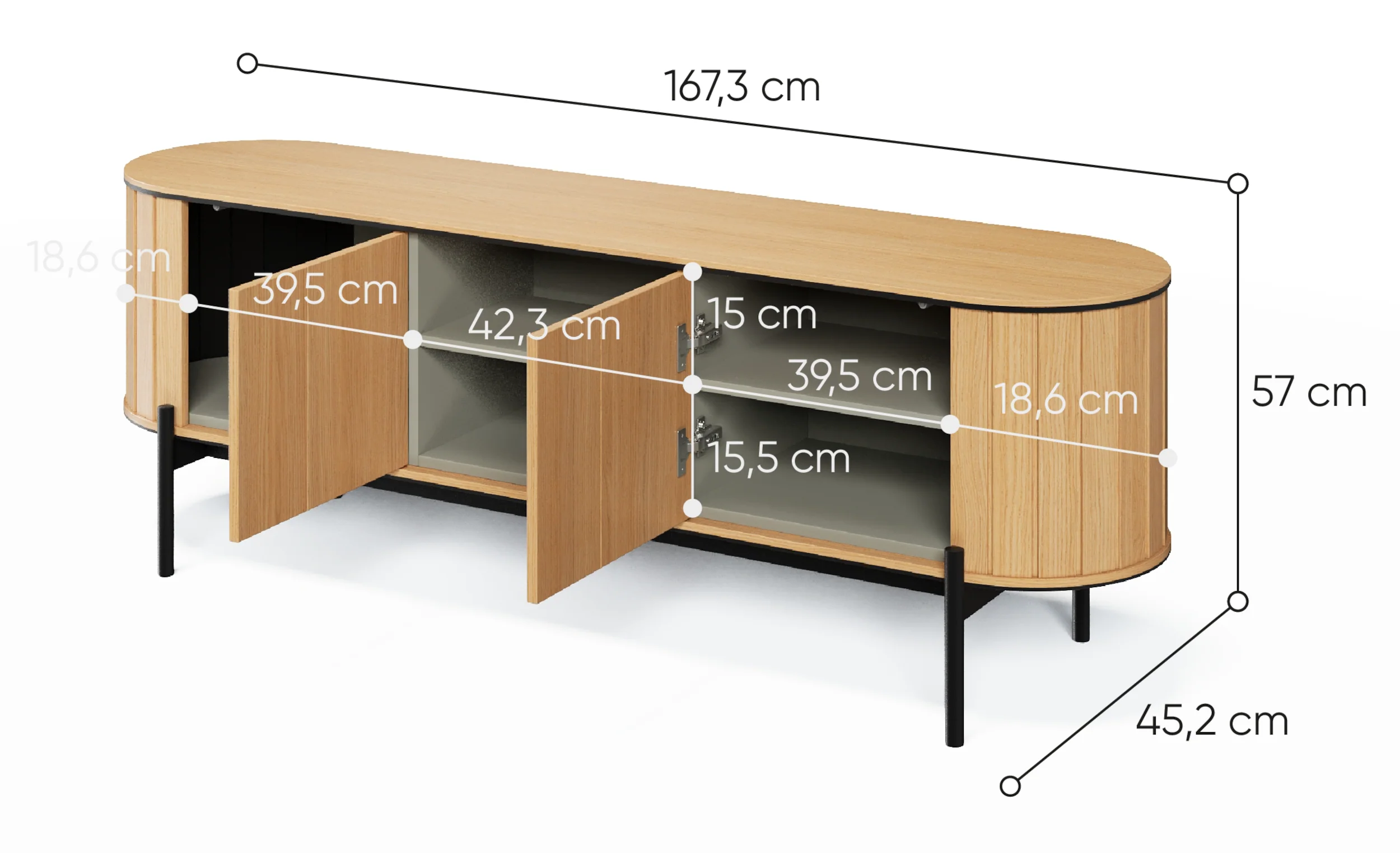 Szafka RTV dwudrzwiowa Rotto z ryflami 168 cm dąb vincenza - Image 6