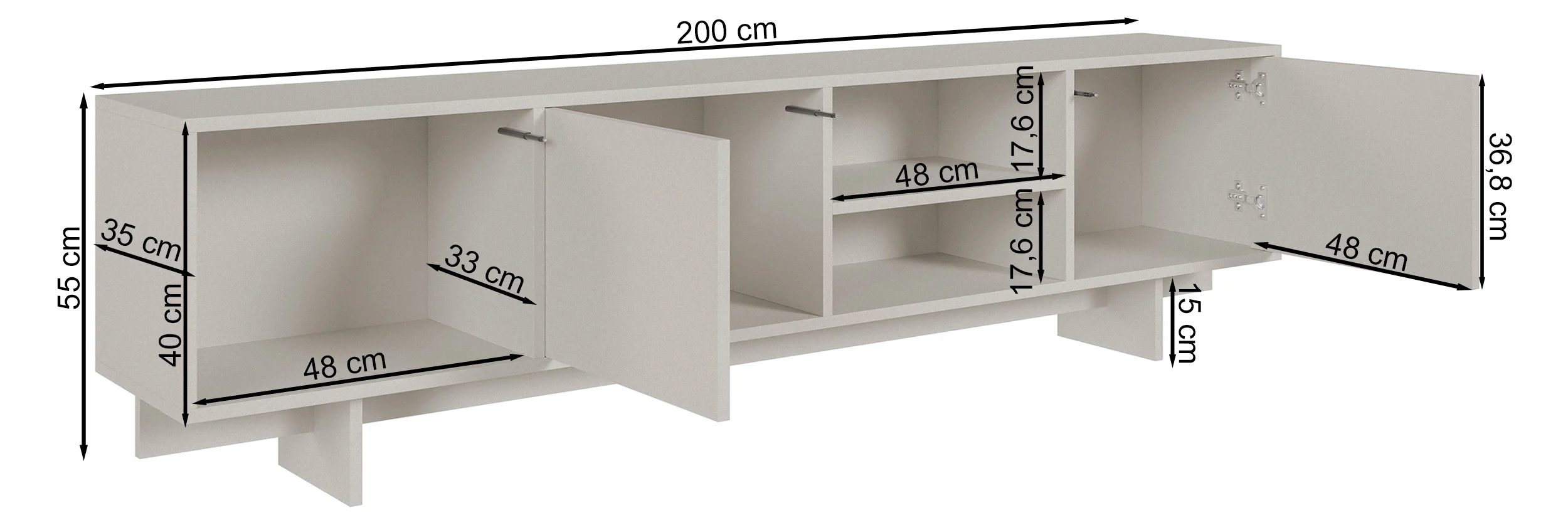 Szafka RTV dwudrzwiowa Sanva z trzema wnękami 200 cm kaszmir - Image 7