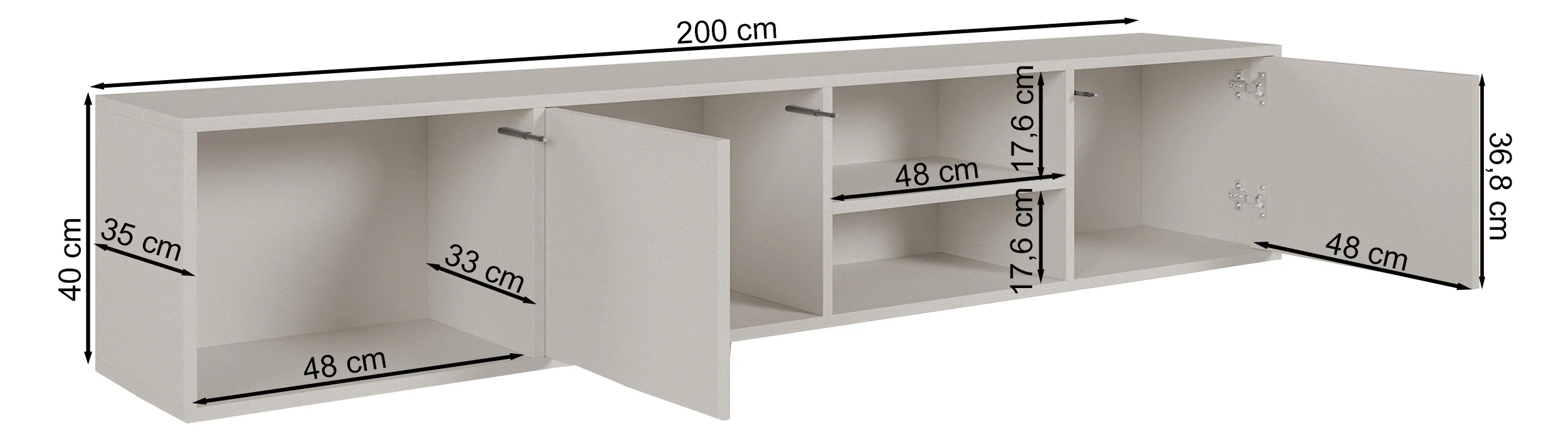 Szafka RTV dwudrzwiowa Sanva z trzema wnękami wisząca 200 cm kaszmir - Image 7