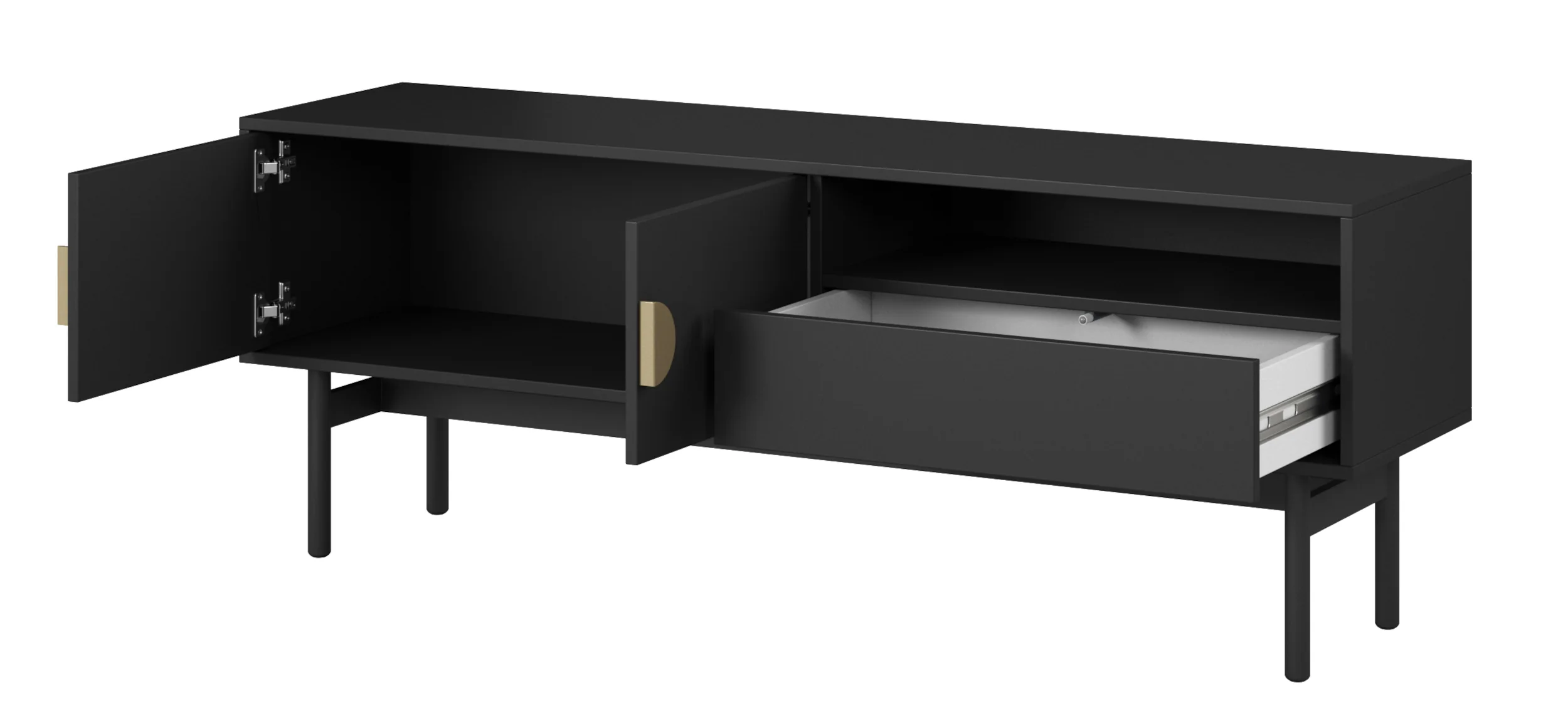 Szafka RTV dwudrzwiowa Stoon z szufladą i wnęką 154 cm Czarna - Image 6