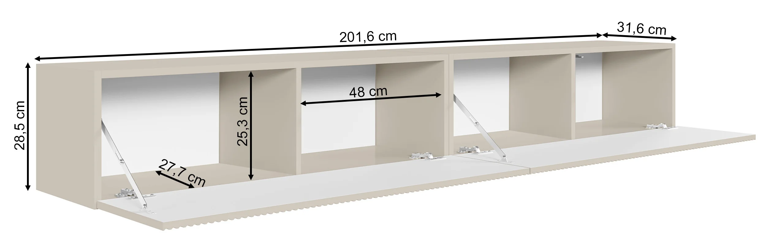 Szafka RTV dwudrzwiowa Veldio wisząca z ryflowanym frontem 200 cm biała - Image 7