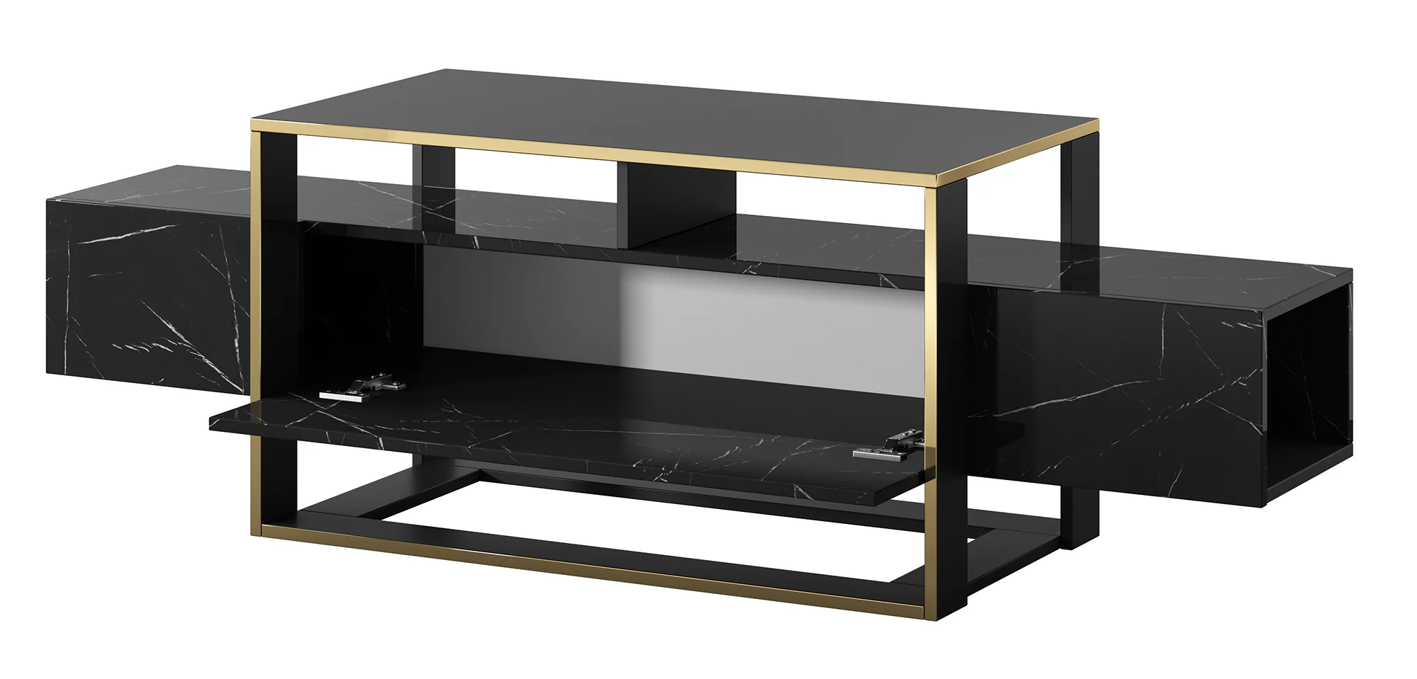 Szafka RTV Excelsum 160 cm czarny marmur z zamykaną półką - Image 5