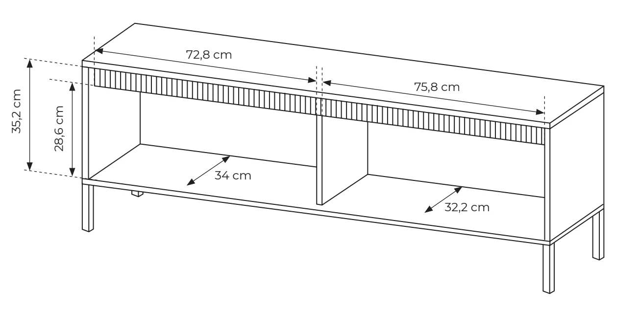 Szafka RTV Falsetto dwudrzwiowa z ryflowanym frontem 154 cm beżowa - Image 5