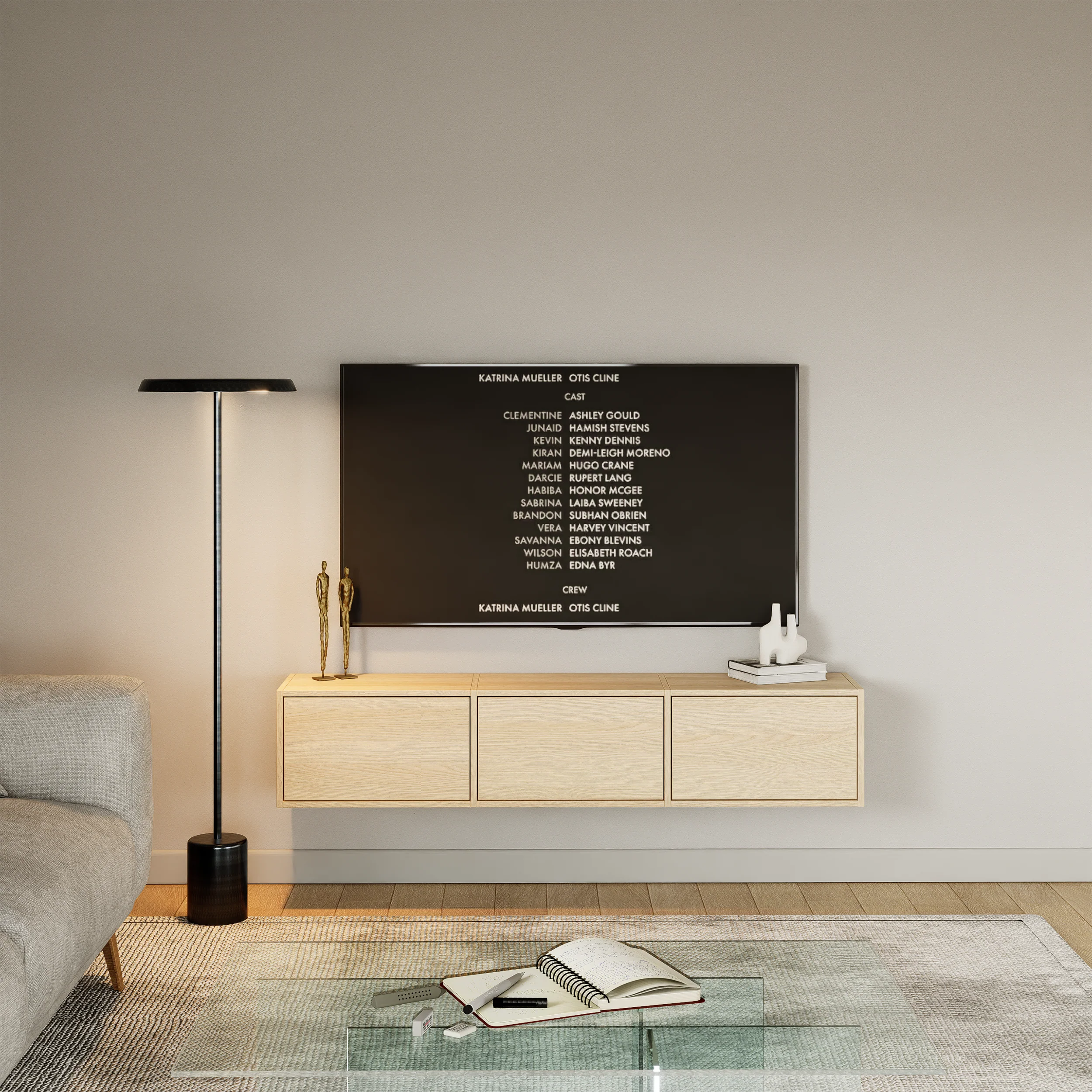 Szafka RTV Framme wisząca z trzema klapami 150 cm dąb lindberg - Image 2