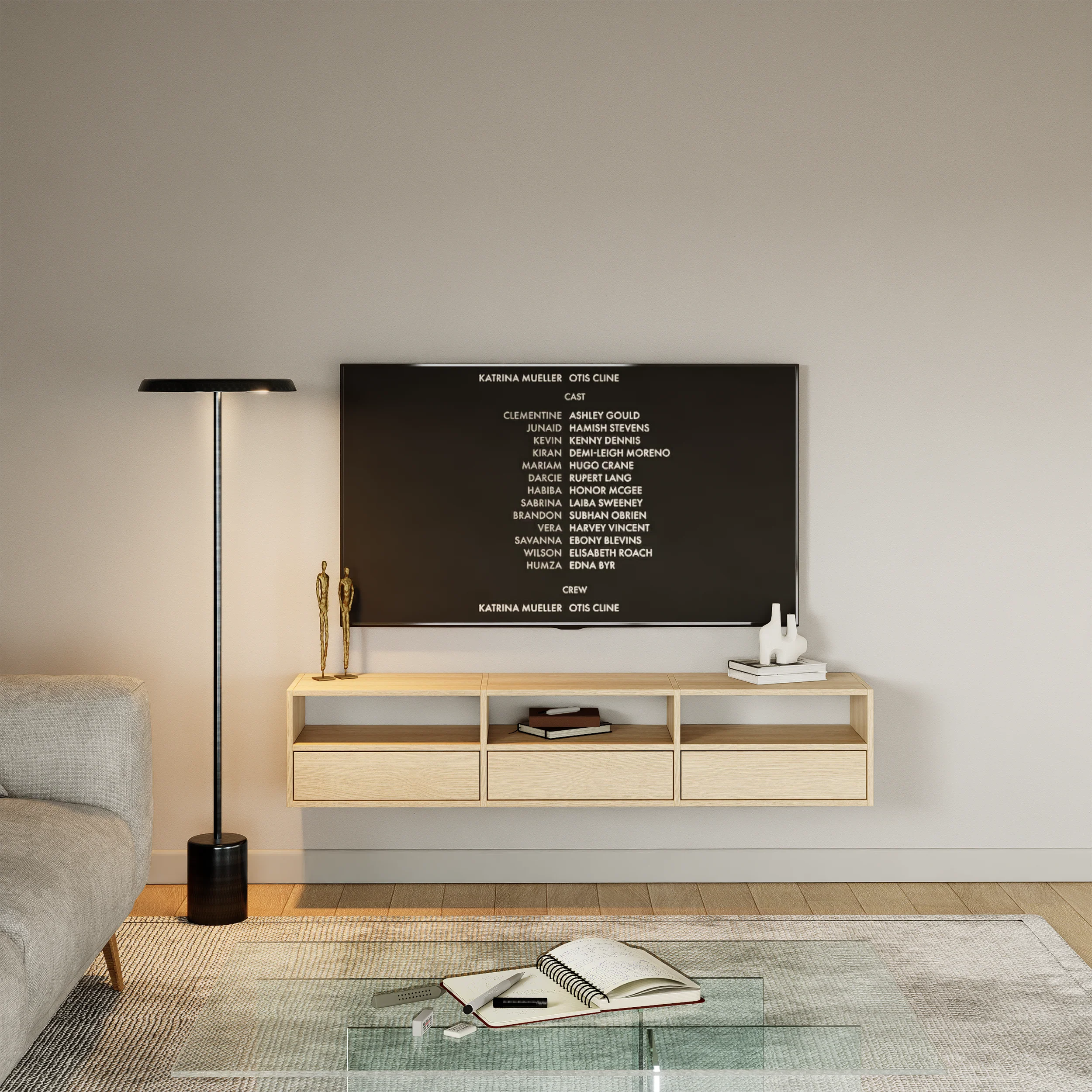 Szafka RTV Framme wisząca z trzema klapami i wnękami 150 cm dąb lindberg - Image 2