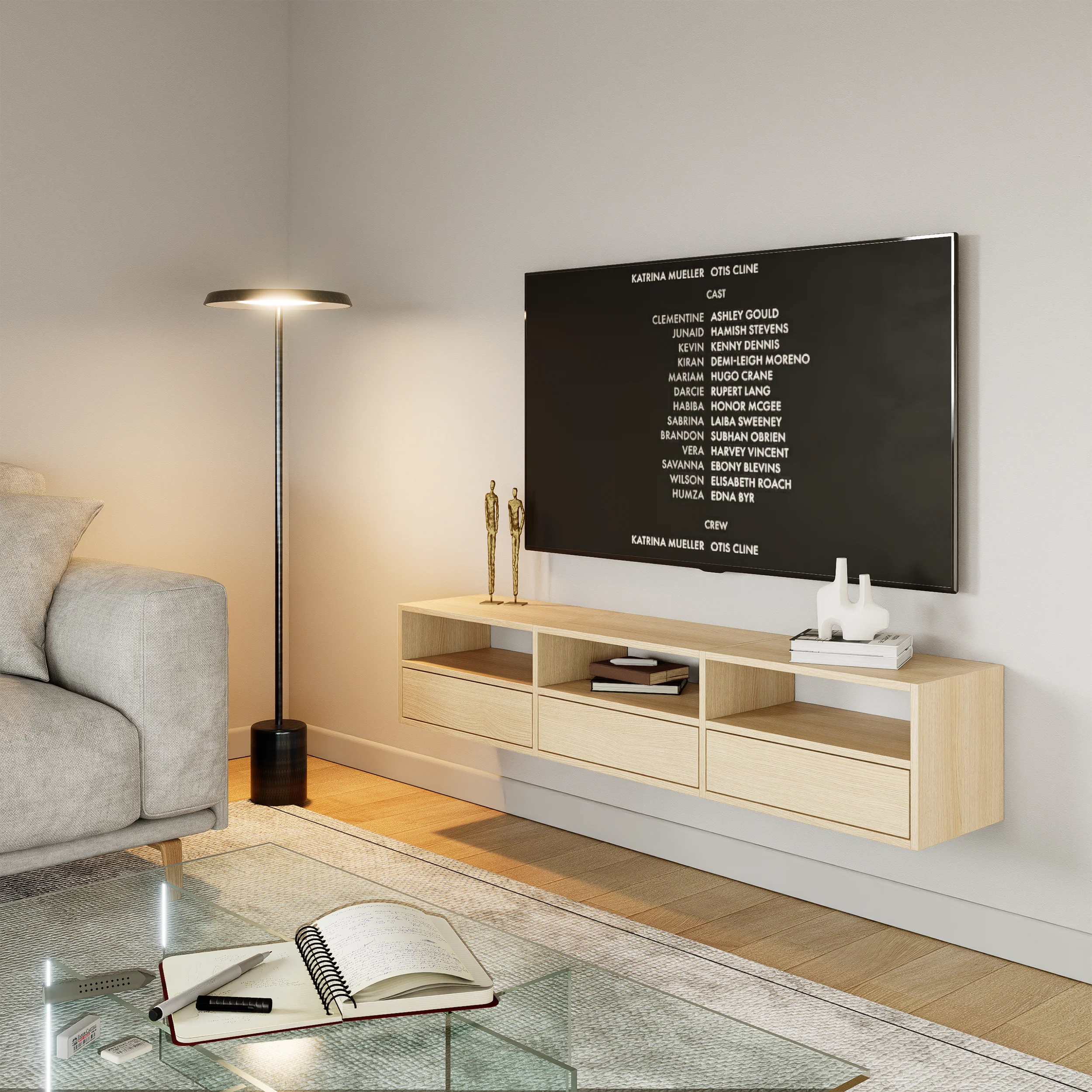Szafka RTV Framme wisząca z trzema klapami i wnękami 150 cm dąb lindberg - Image 3