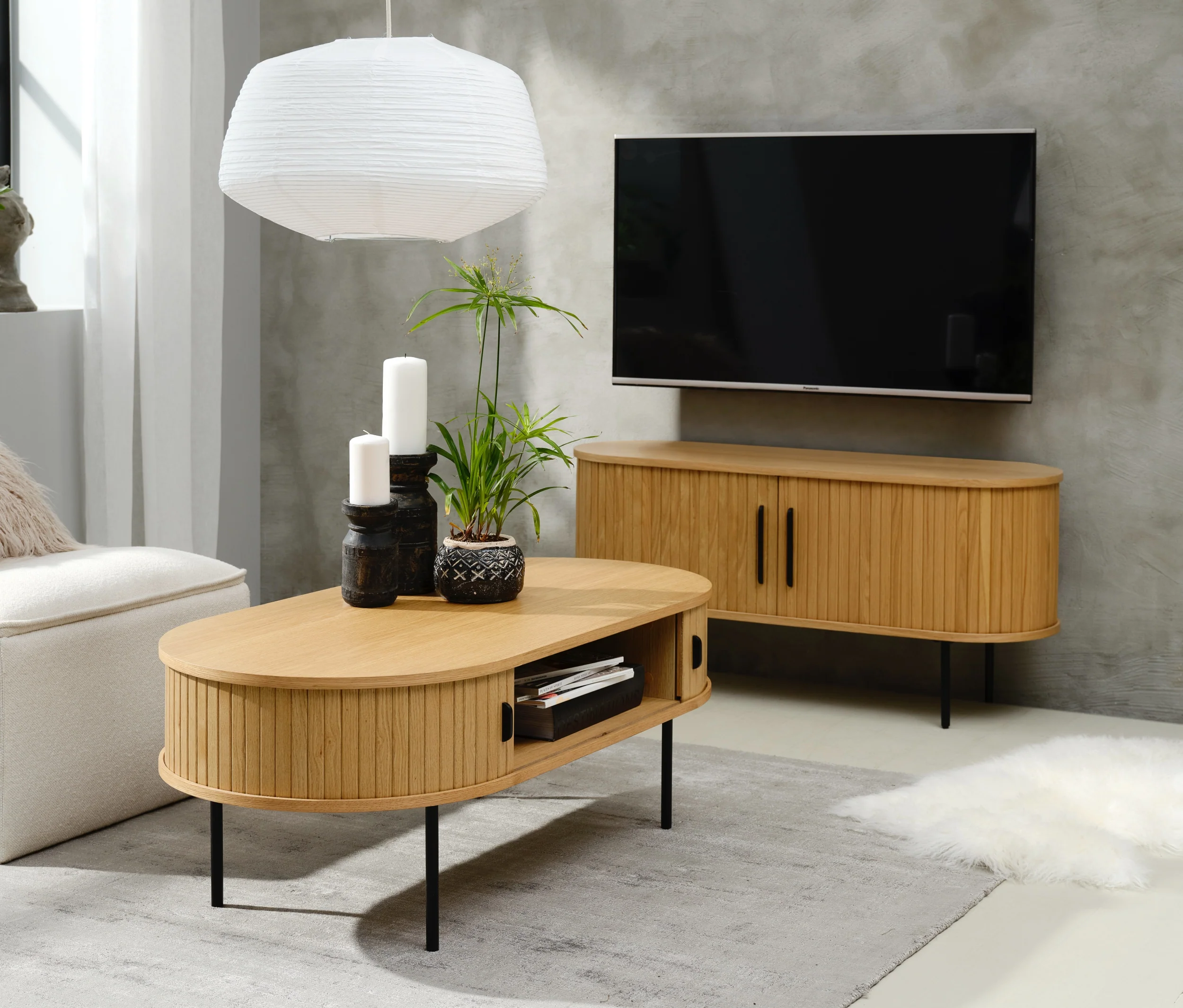 Szafka RTV Gativel 120 cm lamele dąb naturalny - Image 4