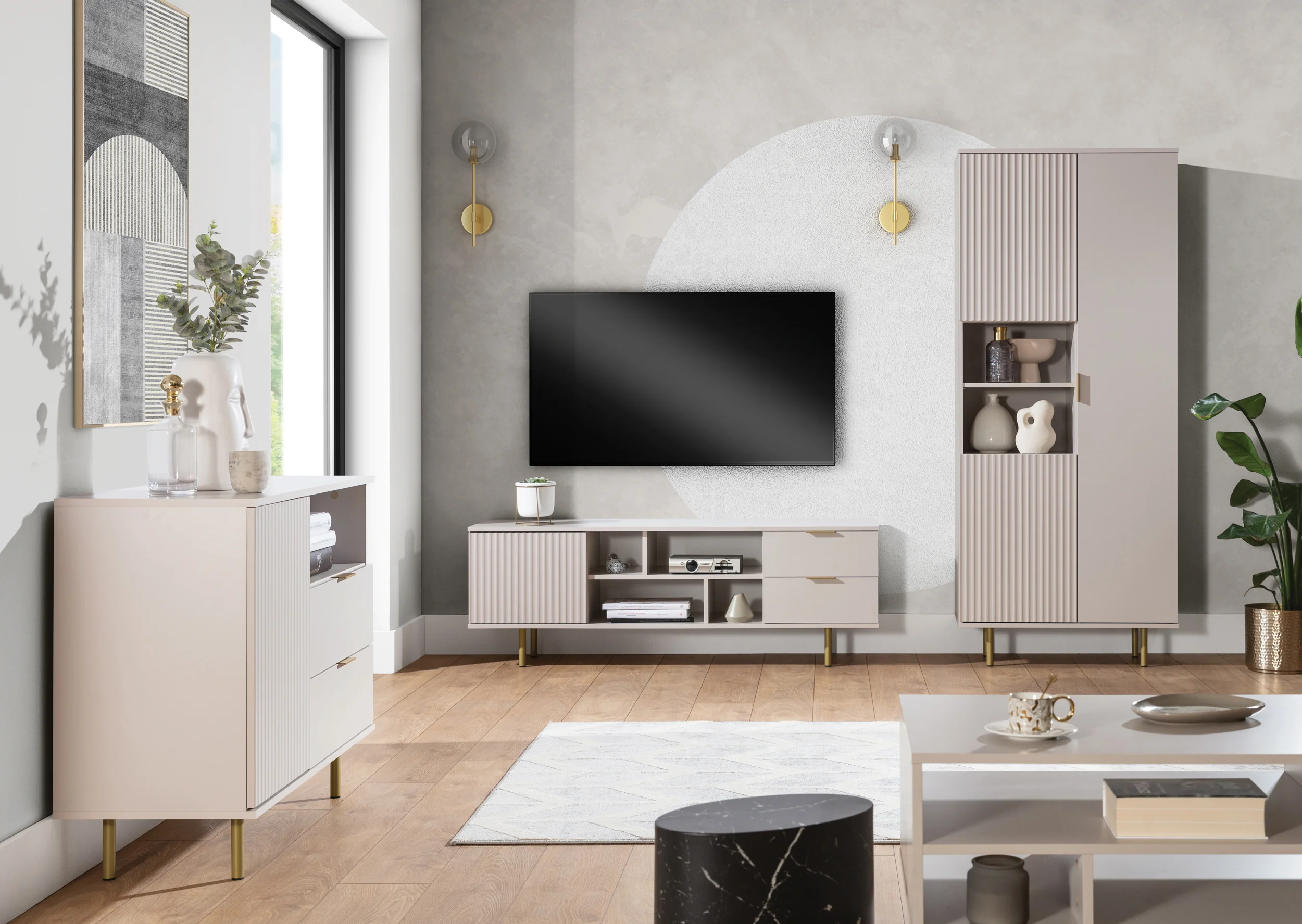 Szafka RTV Klazby 150 cm kaszmir lamele - Image 6