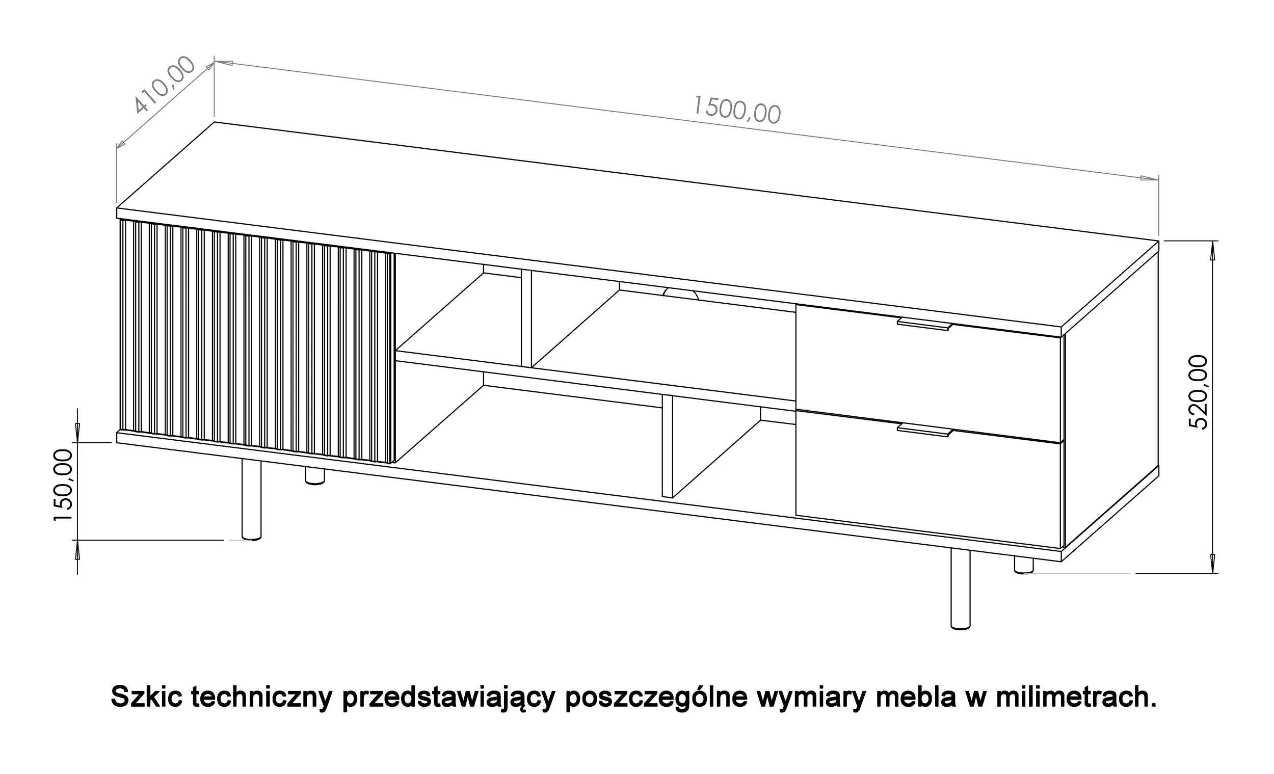 Szafka RTV Klazby 150 cm kaszmir lamele - Image 7