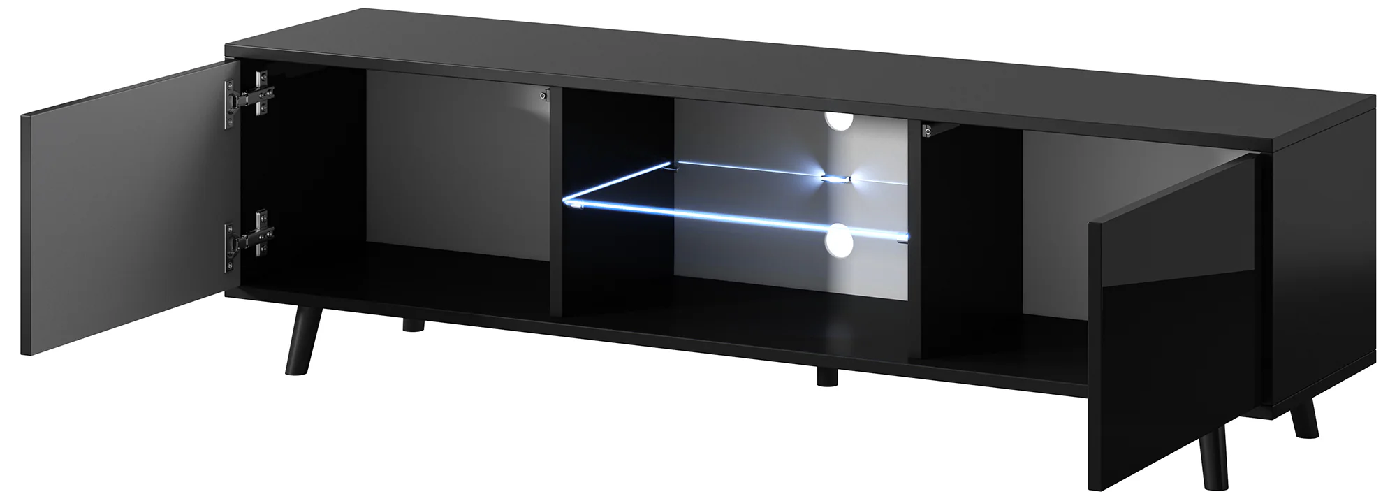 Szafka RTV Lefyr 140 cm Czarny mat / Czarny połysk - Image 6