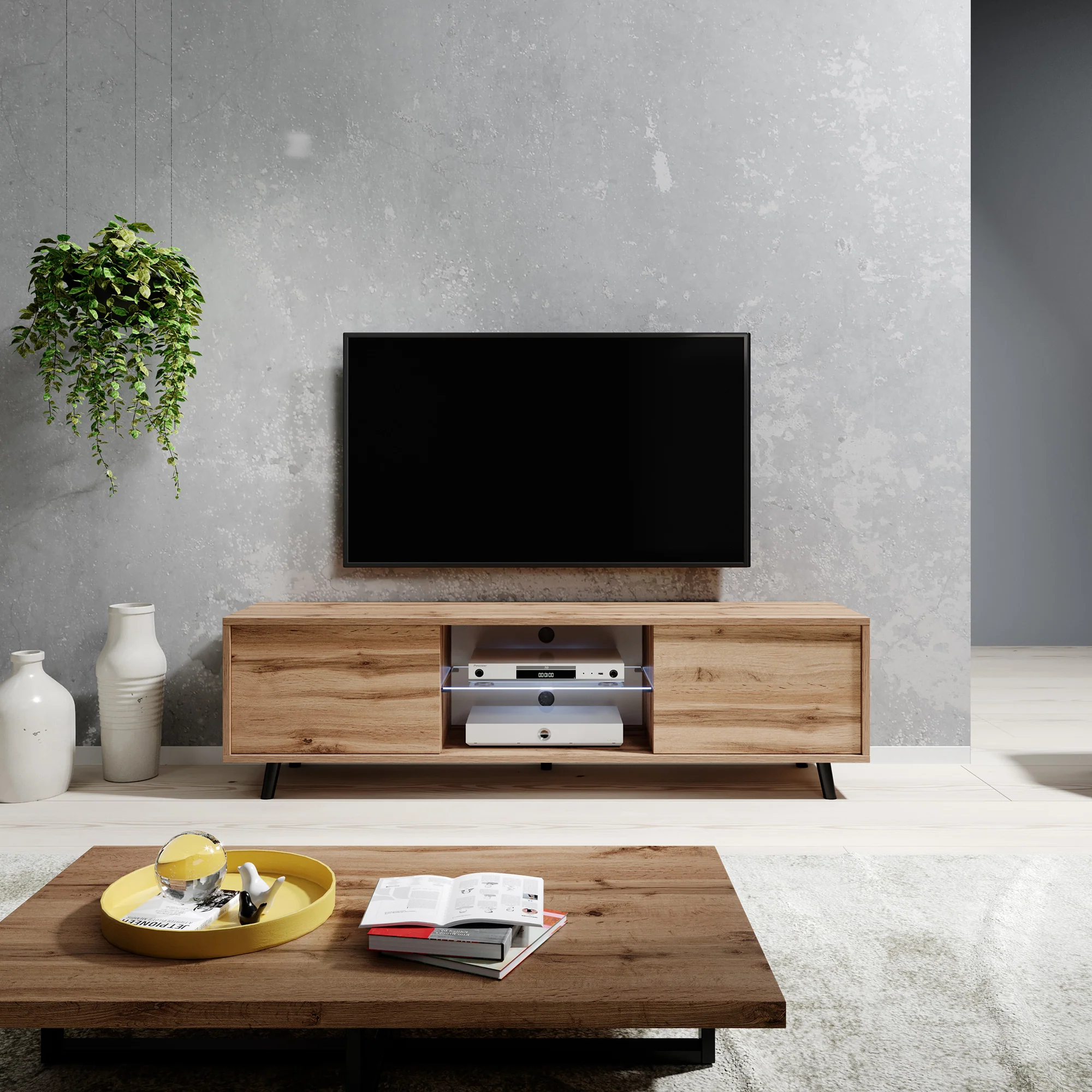 Szafka RTV Lefyr 140 cm Dąb wotan - Image 4