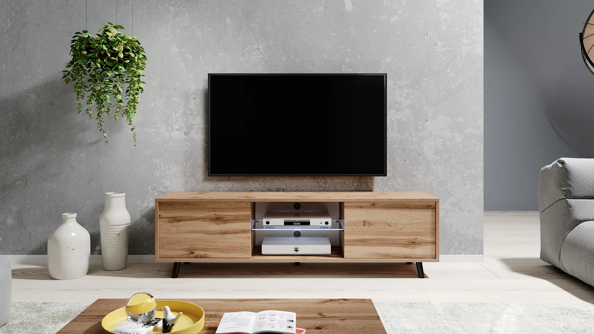 Szafka RTV Lefyr 140 cm Dąb wotan - Image 5