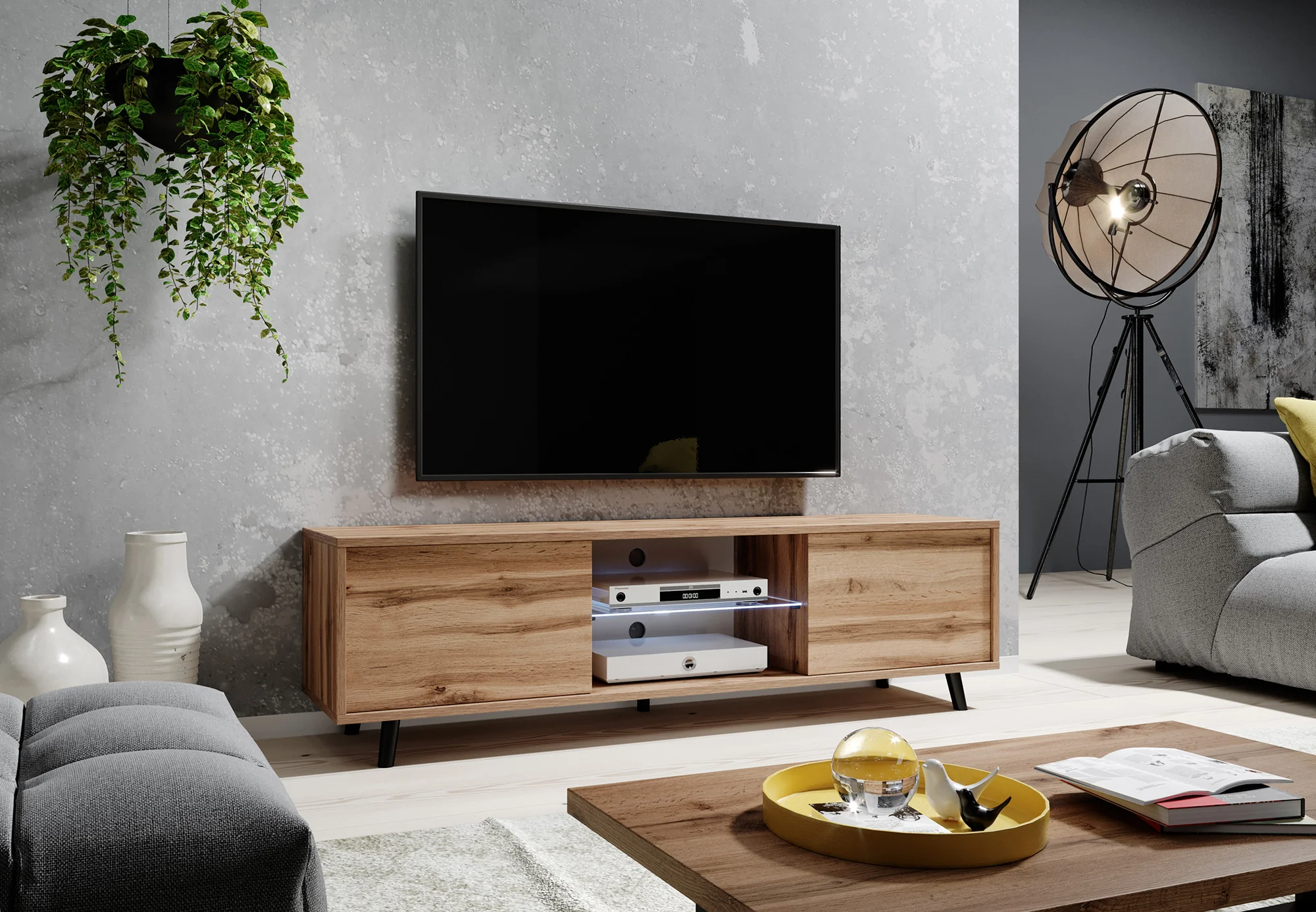 Szafka RTV Lefyr 140 cm Dąb wotan - Image 7