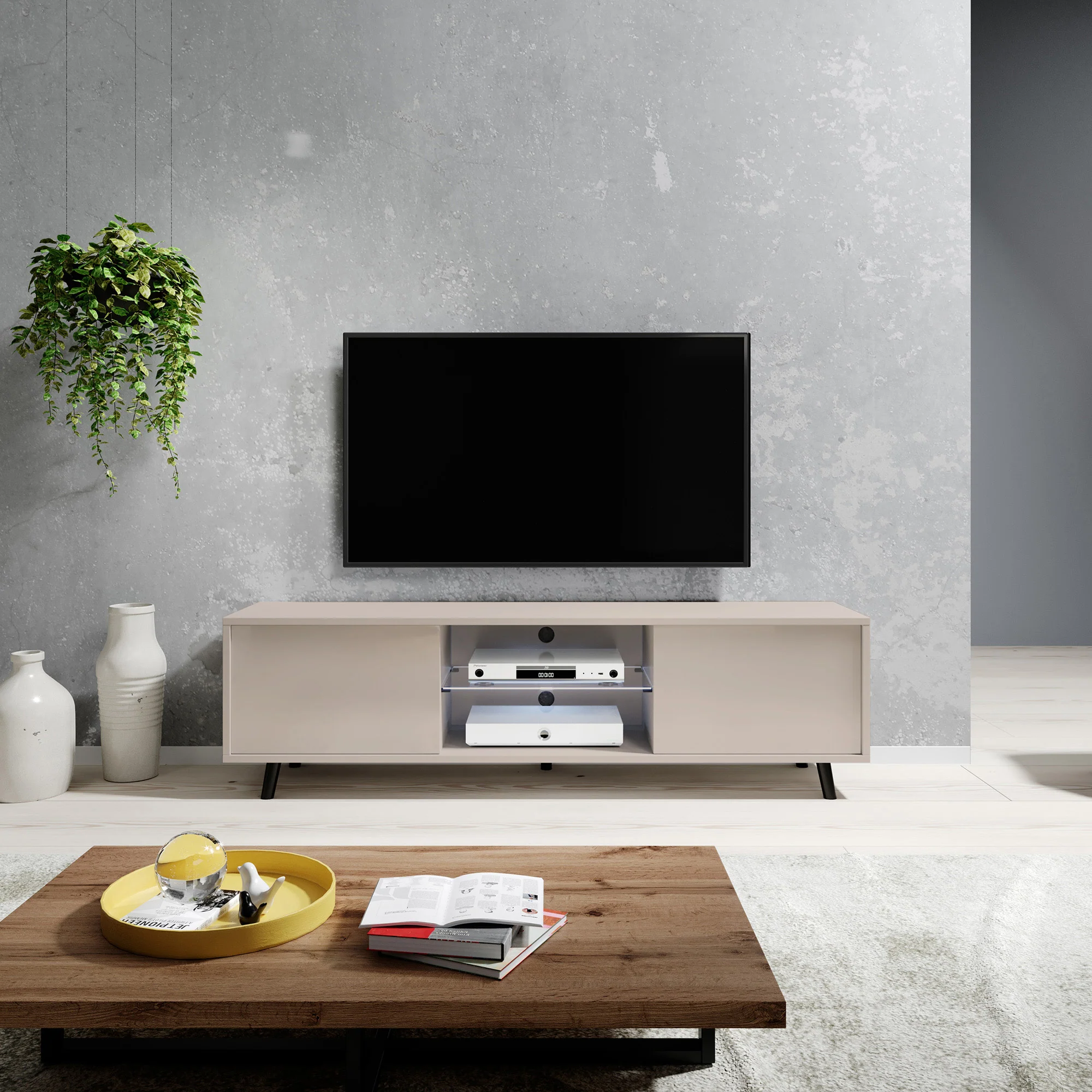 Szafka RTV Lefyr 140 cm Szary beż - Image 2