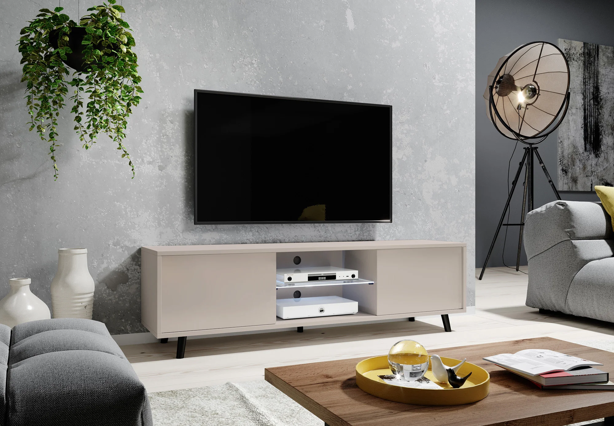 Szafka RTV Lefyr 140 cm Szary beż - Image 3