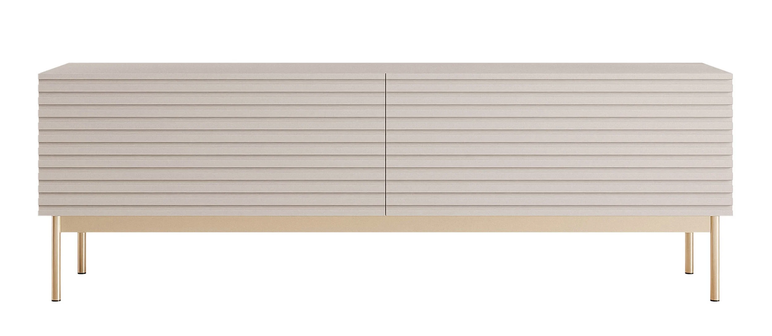 Szafka RTV Linearis z dwoma uchylnymi schowkami i oświetleniem LED 139 cm kaszmir na złotych nóżkach - Image 3