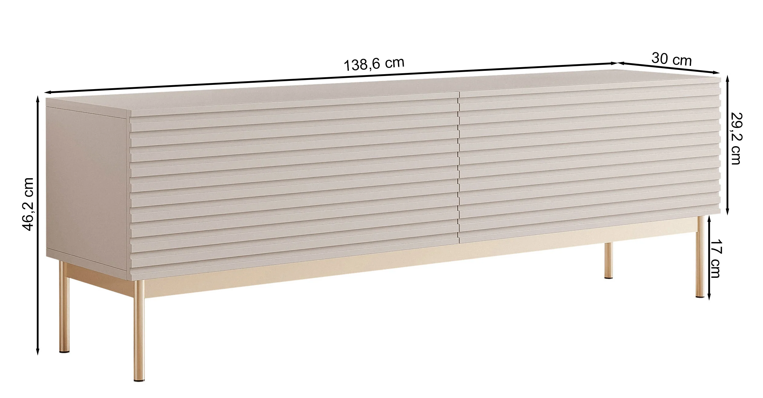 Szafka RTV Linearis z dwoma uchylnymi schowkami i oświetleniem LED 139 cm kaszmir na złotych nóżkach - Image 7