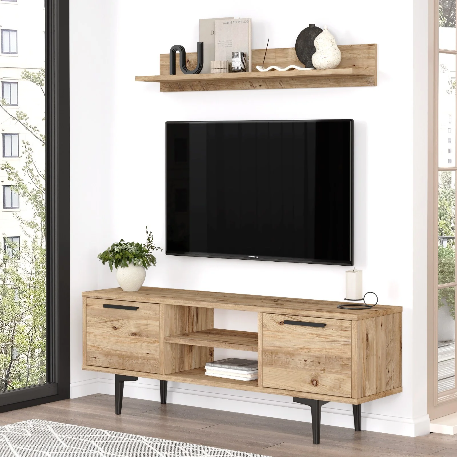Szafka RTV Lusible 120 z półką sosna - Image 3
