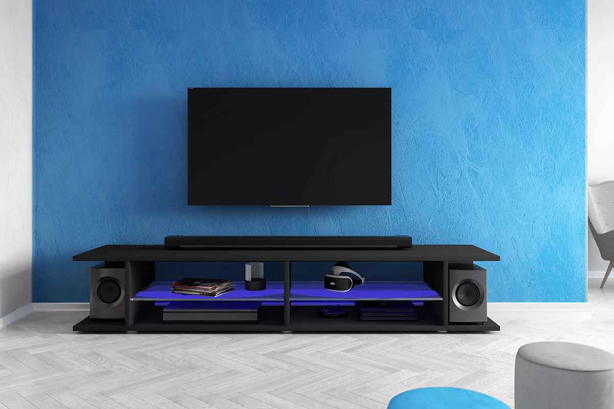 Szafka RTV Mitchell 180 cm Czarny mat / Czarny połysk - Image 3