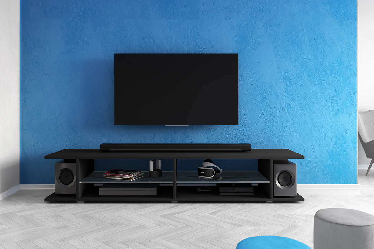 Szafka RTV Mitchell 180 cm Czarny mat / Czarny połysk - Image 4