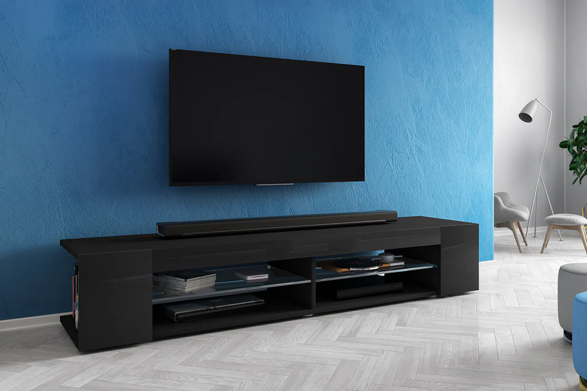 Szafka RTV Mitchell 180 cm Czarny mat / Czarny połysk - Image 6