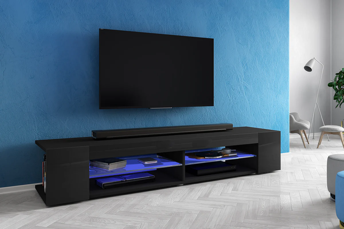 Szafka RTV Mitchell 180 cm Czarny mat / Czarny połysk - Image 7