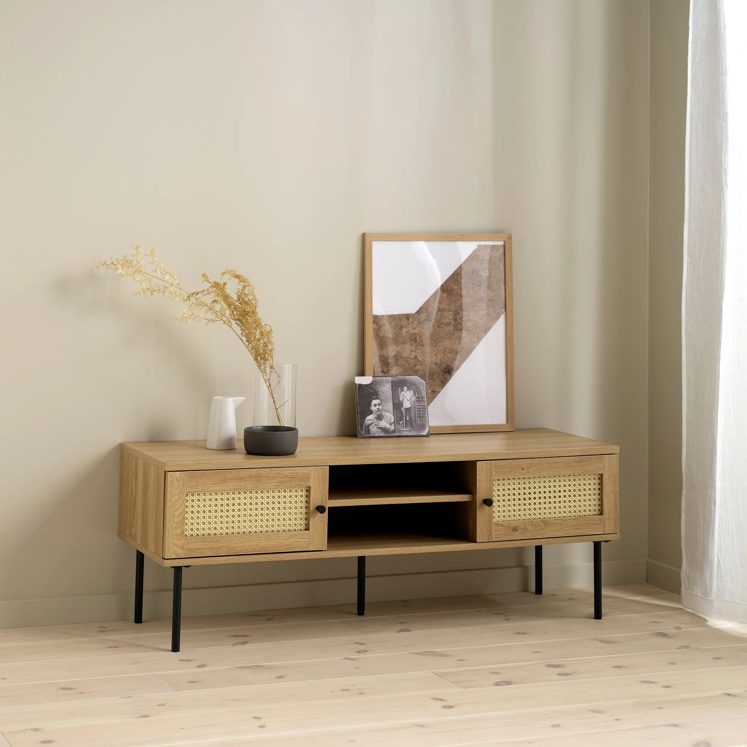 Szafka RTV Mogest 120 cm beżowa plecionka boho - Image 2
