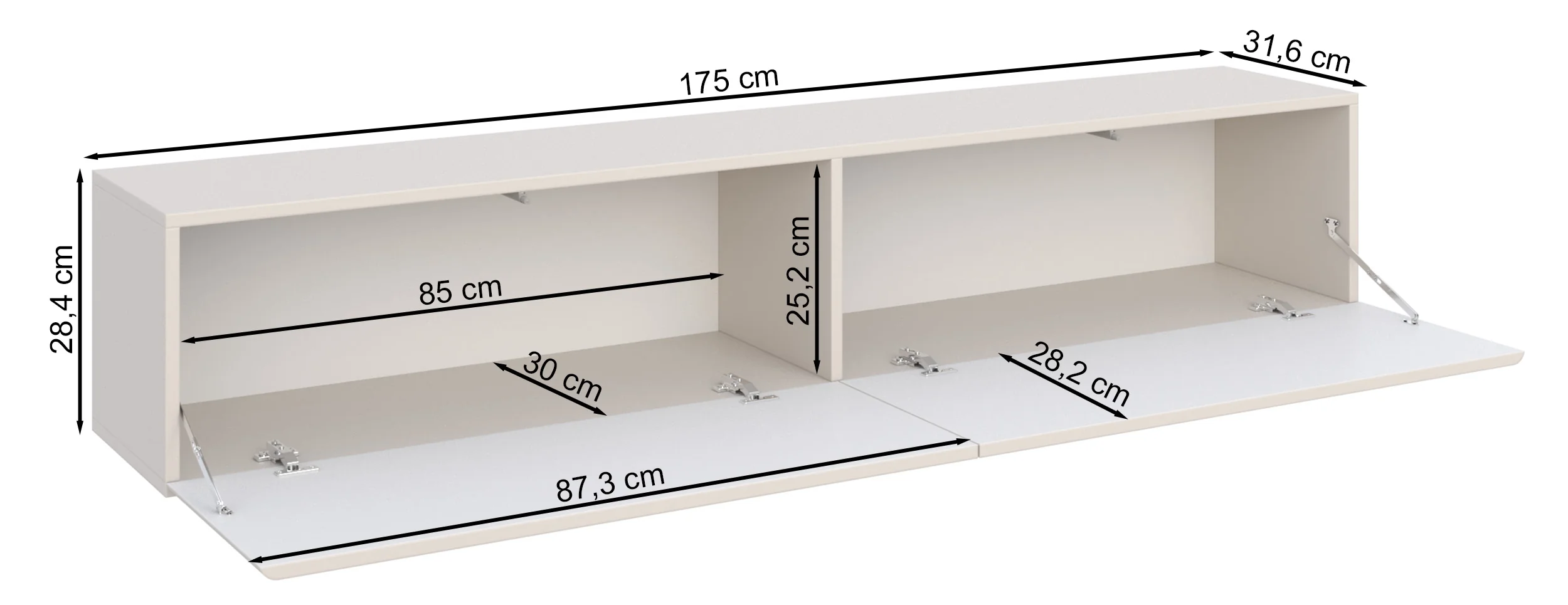 Szafka RTV Olio z dwiema klapami wisząca 175 cm biała - Image 6