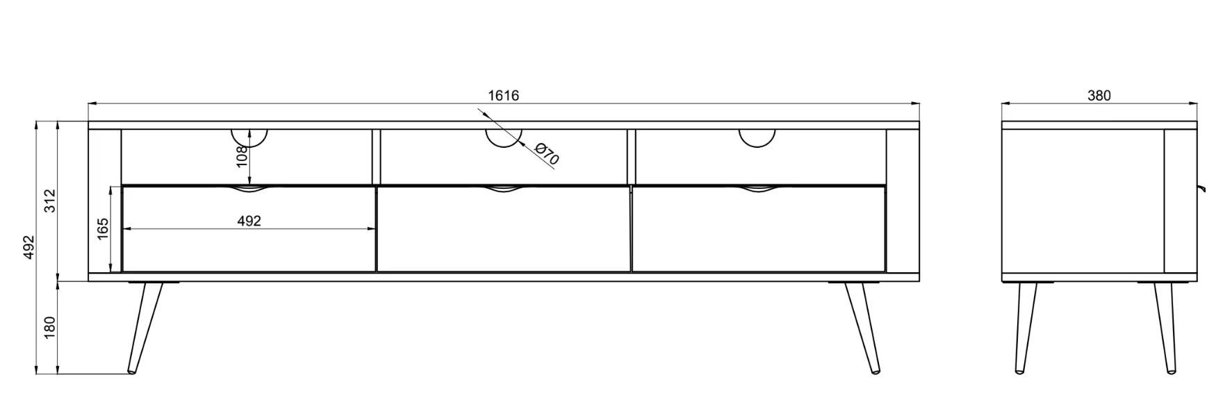 Szafka RTV Oval 160 cm z wnękami Biała - Image 6