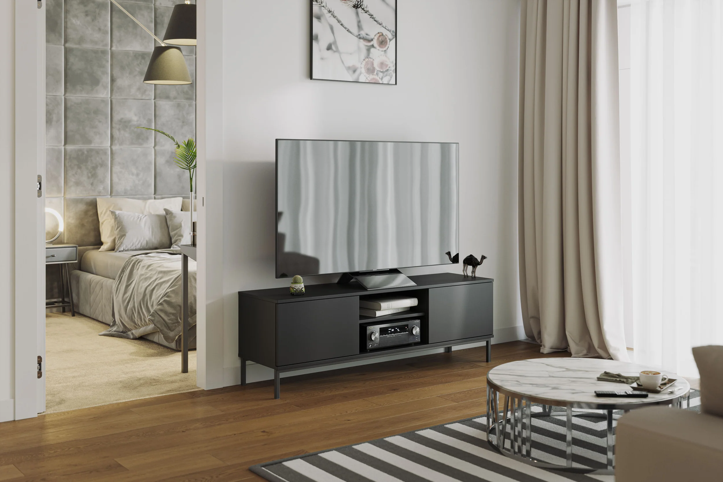 Szafka RTV Perila 150 cm czarna - Image 2