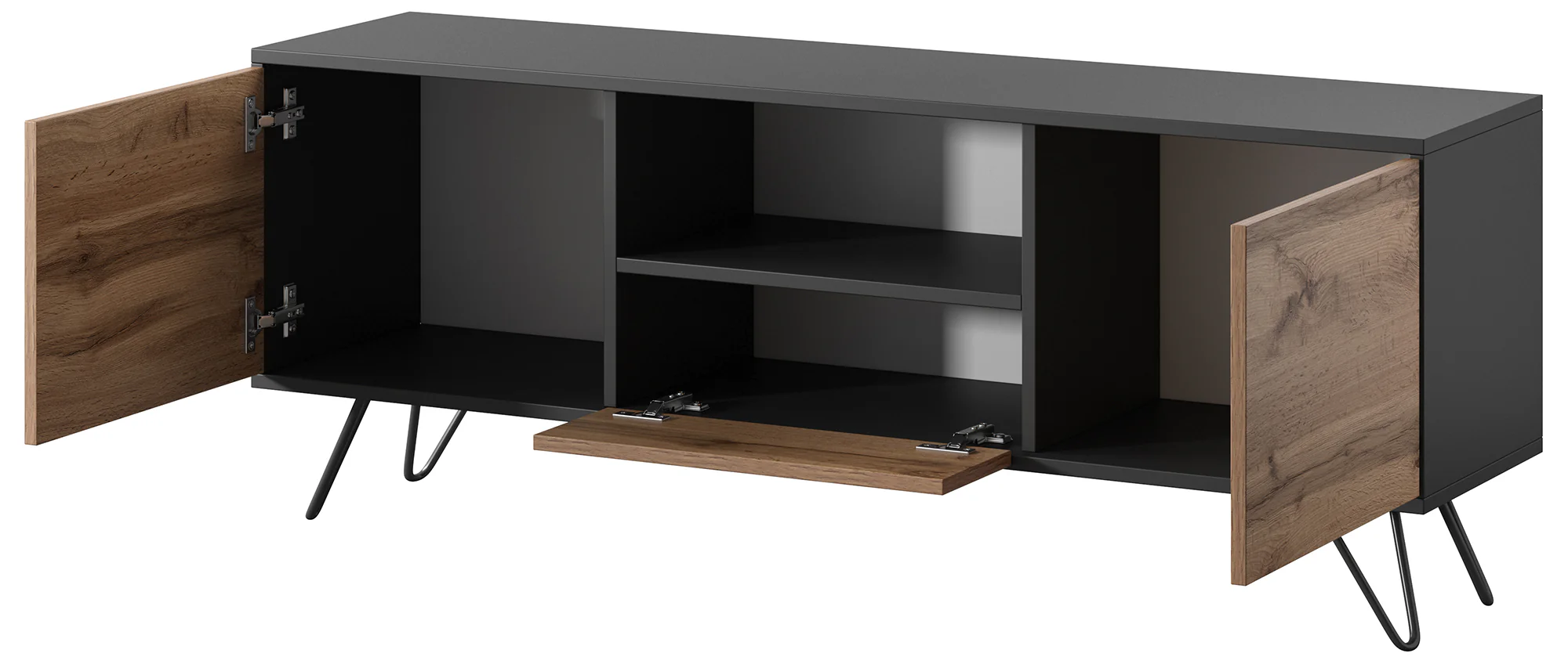 Szafka RTV Ploystea 137 cm Czarny / dąb wotan z oświetleniem - Image 4
