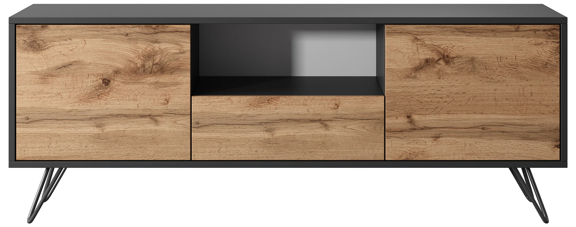 Szafka RTV Ploystea 137 cm Czarny / dąb wotan z oświetleniem - Image 5