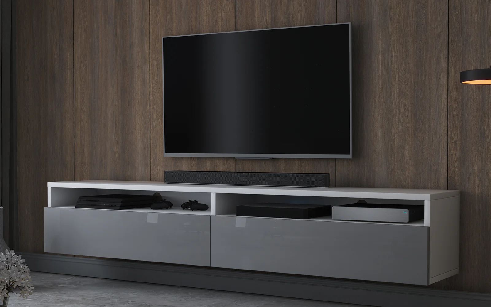 Szafka RTV Rednaw 180 cm Biały mat / Szary połysk - Image 2